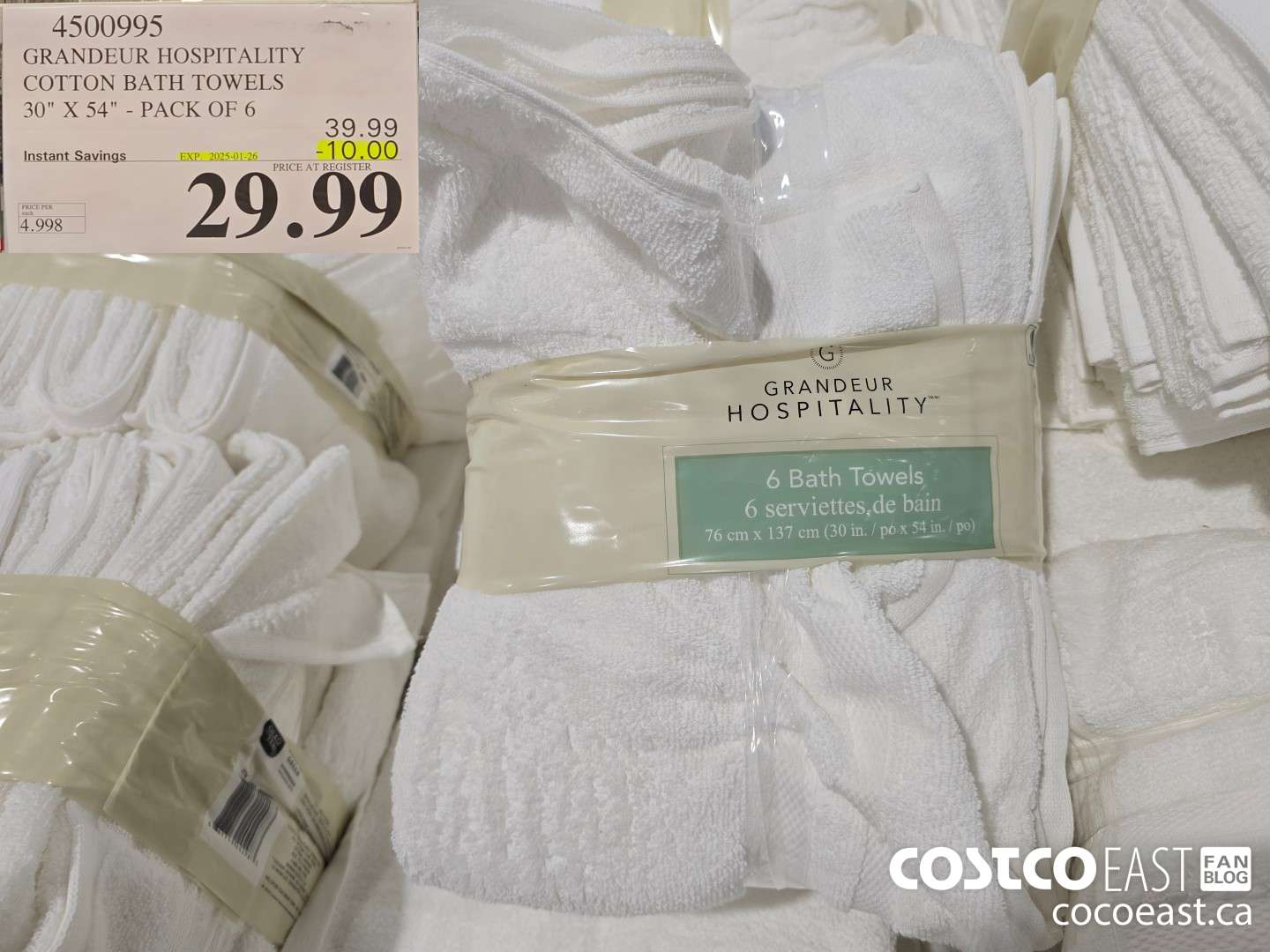 4500995 GRANDEUR HOSPITALITY COTTON BATH TOWELS 30