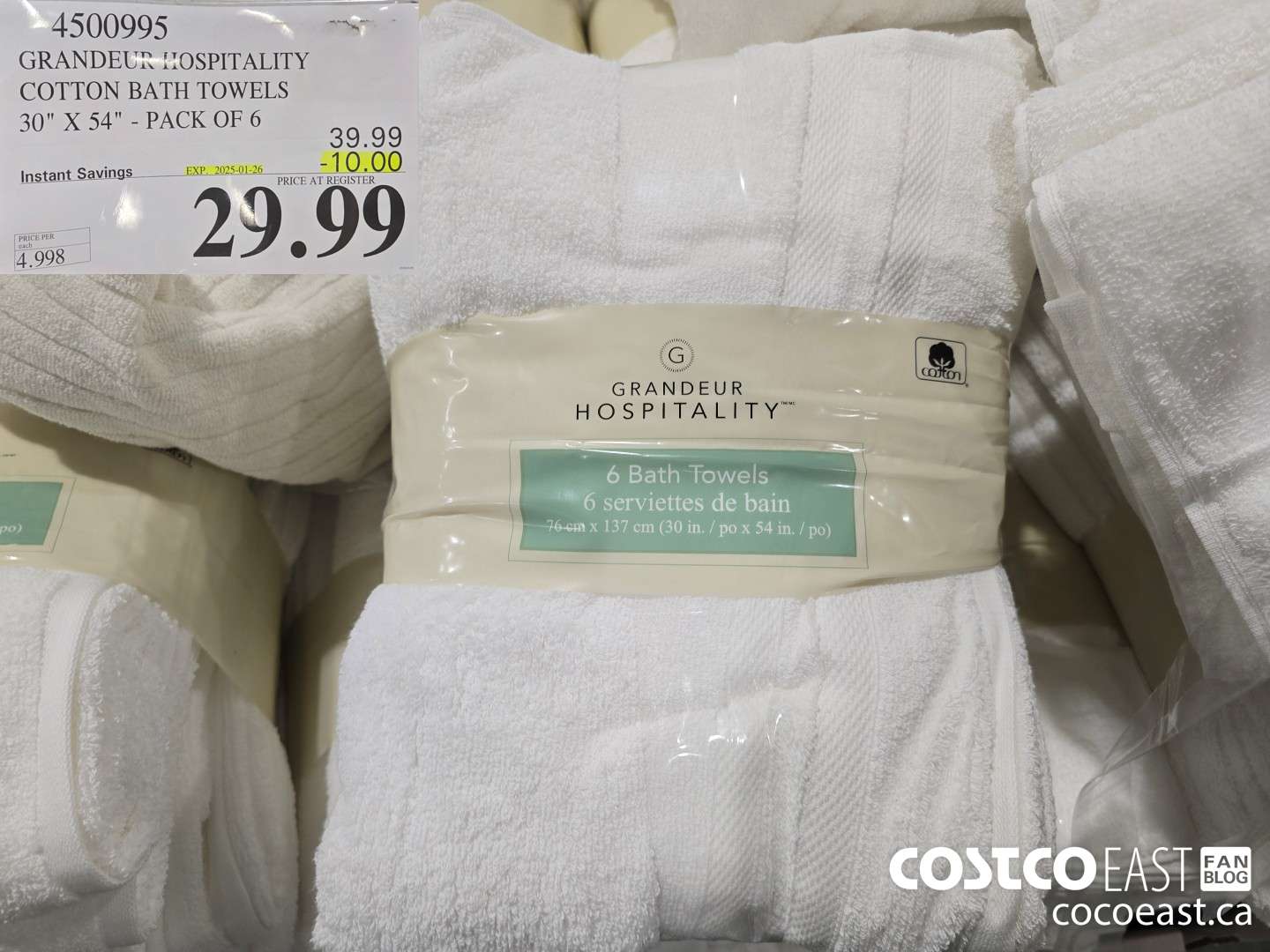 4500995 GRANDEUR HOSPITALITY COTTON BATH TOWELS 30