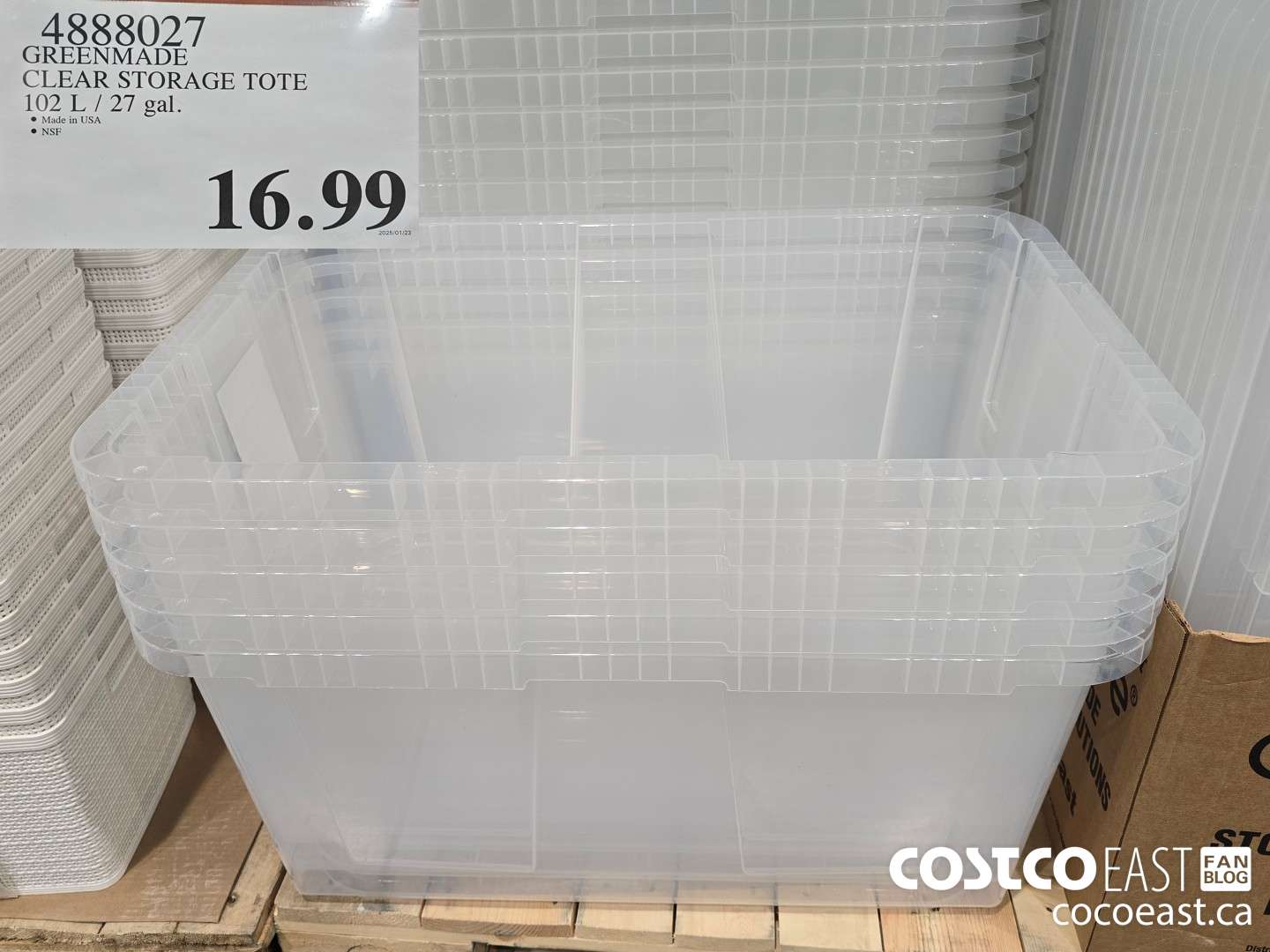 4888027 GREENMADE CLEAR STORAGE TOTE 102 L / 27 gal. $16.99