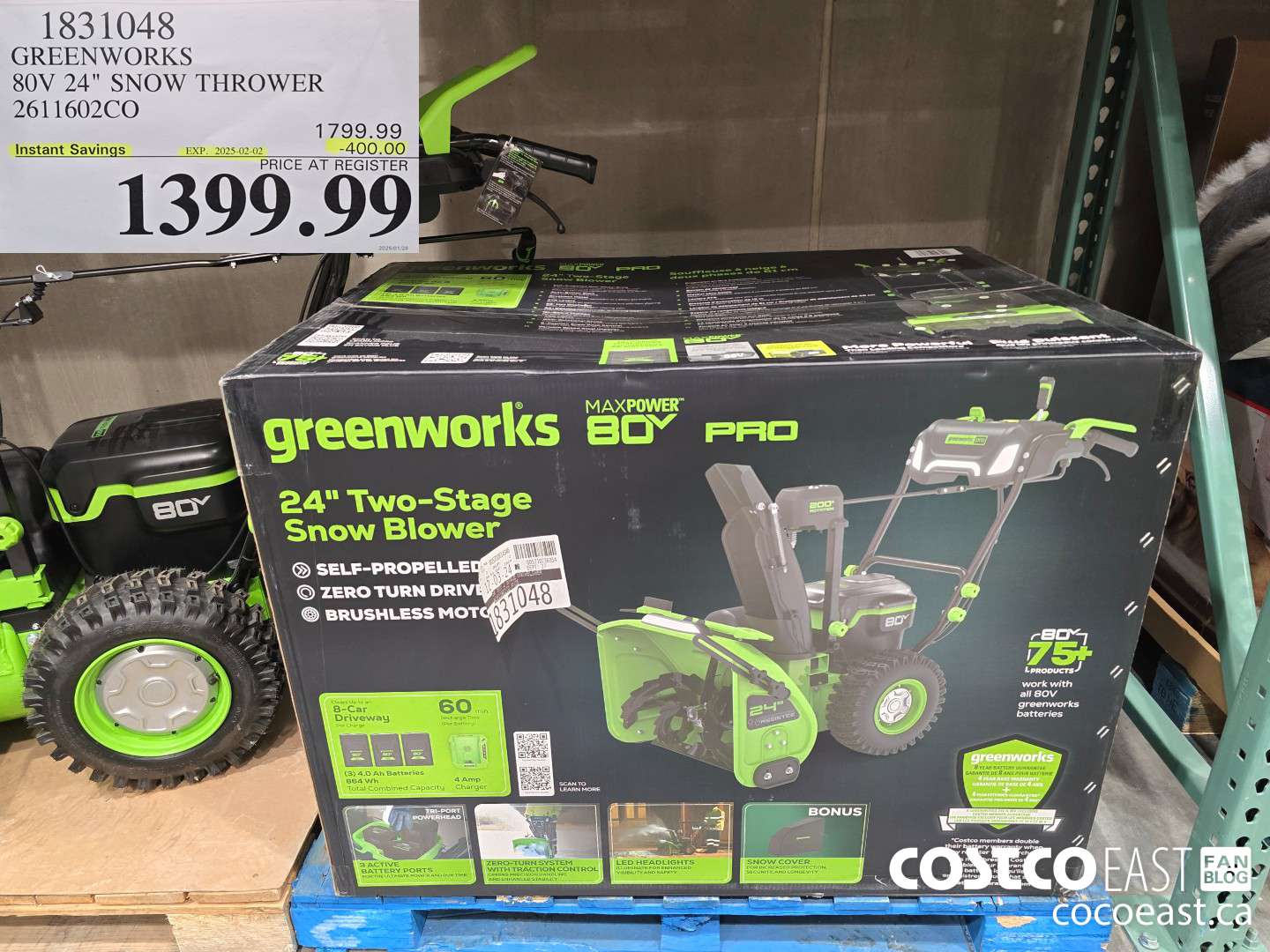 1831048 GREENWORKS 80V 24° SNOW THROWER 2611602CO ($400.00 INSTANT SAVINGS EXPIRES ON 2025-02-02) $1399.99