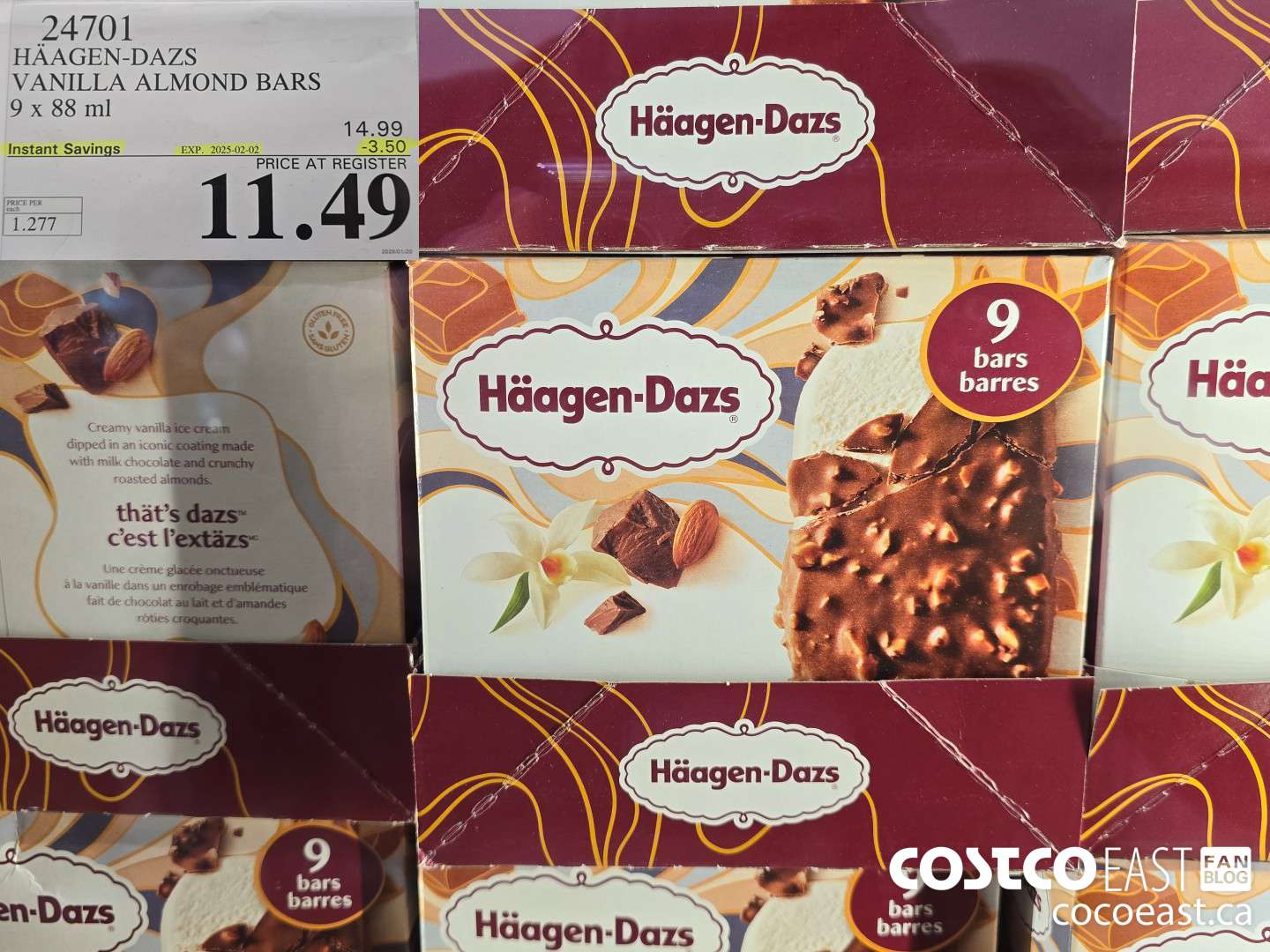 24701 HAAGAN-DAZS VANILLA ALMOND BARS 9 X 88 ML ($3.50 INSTANT SAVINGS EXPIRES ON 2025-02-02) $11.49