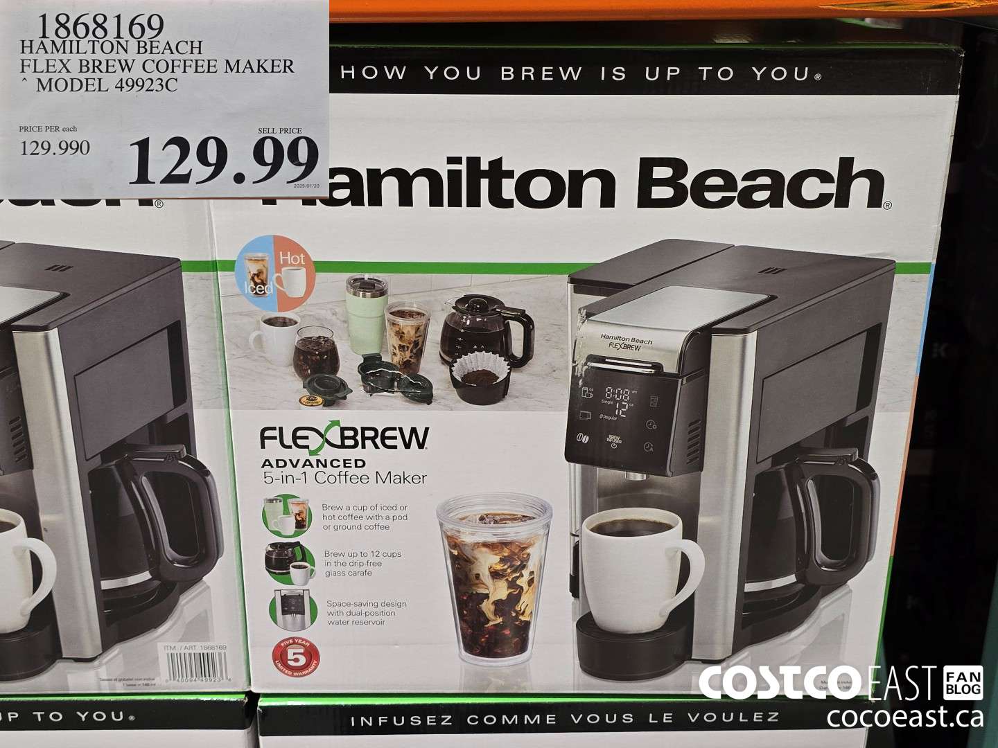 1868169 HAMILTON BEACH FLEX BREW COFFEE MAKER MODEL 49923C $129.99
