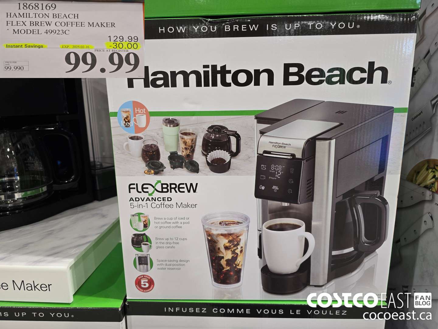 1868169 HAMILTON BEACH FLEX BREW COFFEE MAKER MODEL 49923C ($30.00 INSTANT SAVINGS EXPIRES ON 2025-02-16) $99.99