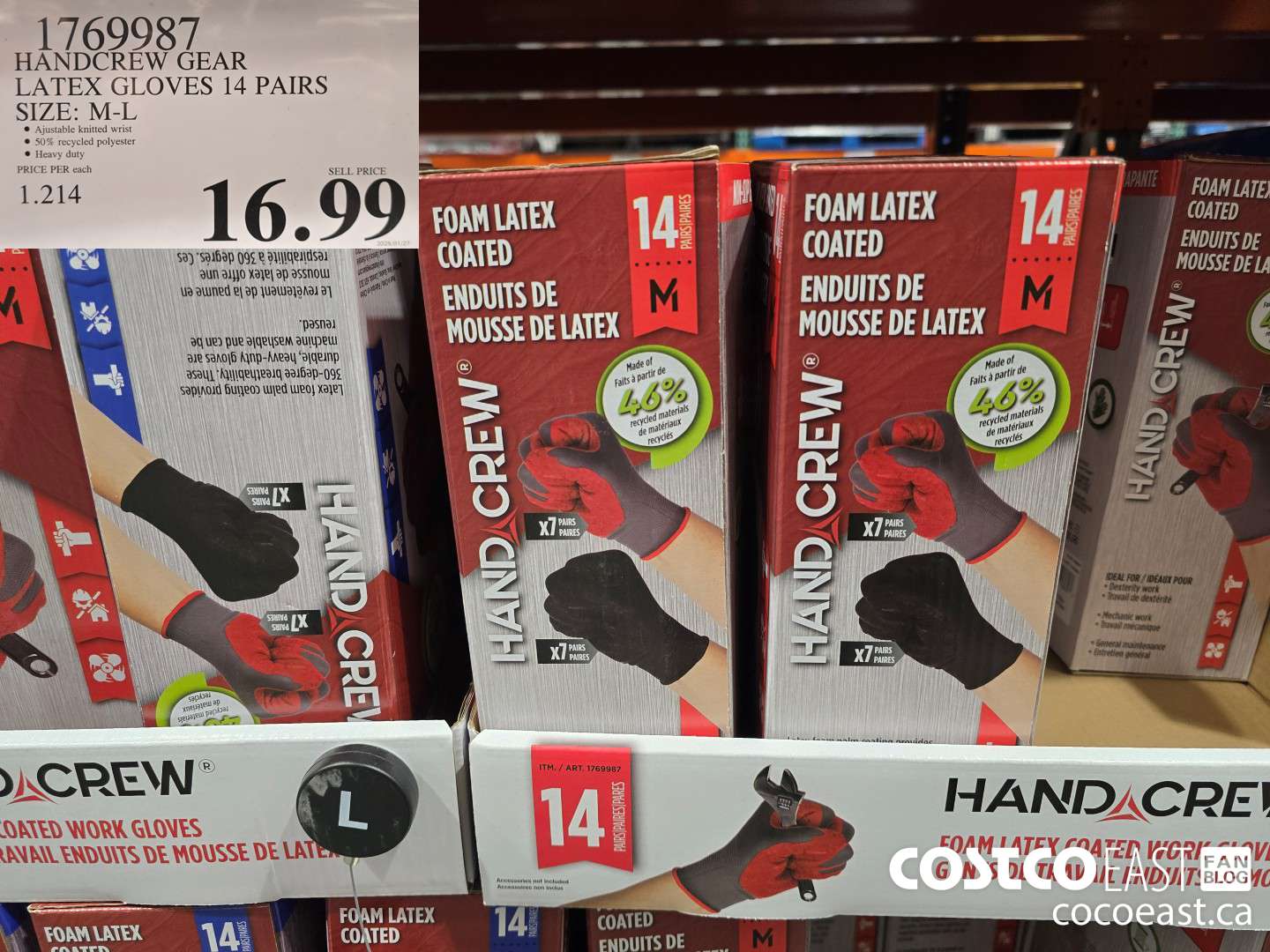 1769987 HANDCREW GEAR LATEX GLOVES 14 PAIRS SIZE: M-L $16.99