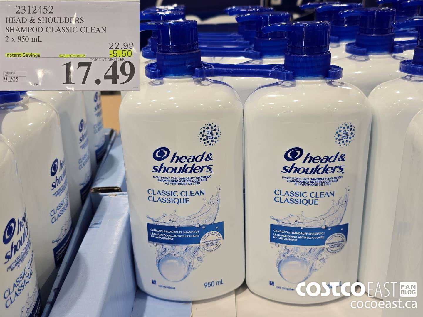 2312452 HEAD & SHOULDERS SHAMPOO CLASSIC CLEAN 2 X 950 ML ($5.50 INSTANT SAVINGS EXPIRES ON 2025-01-26) $17.49