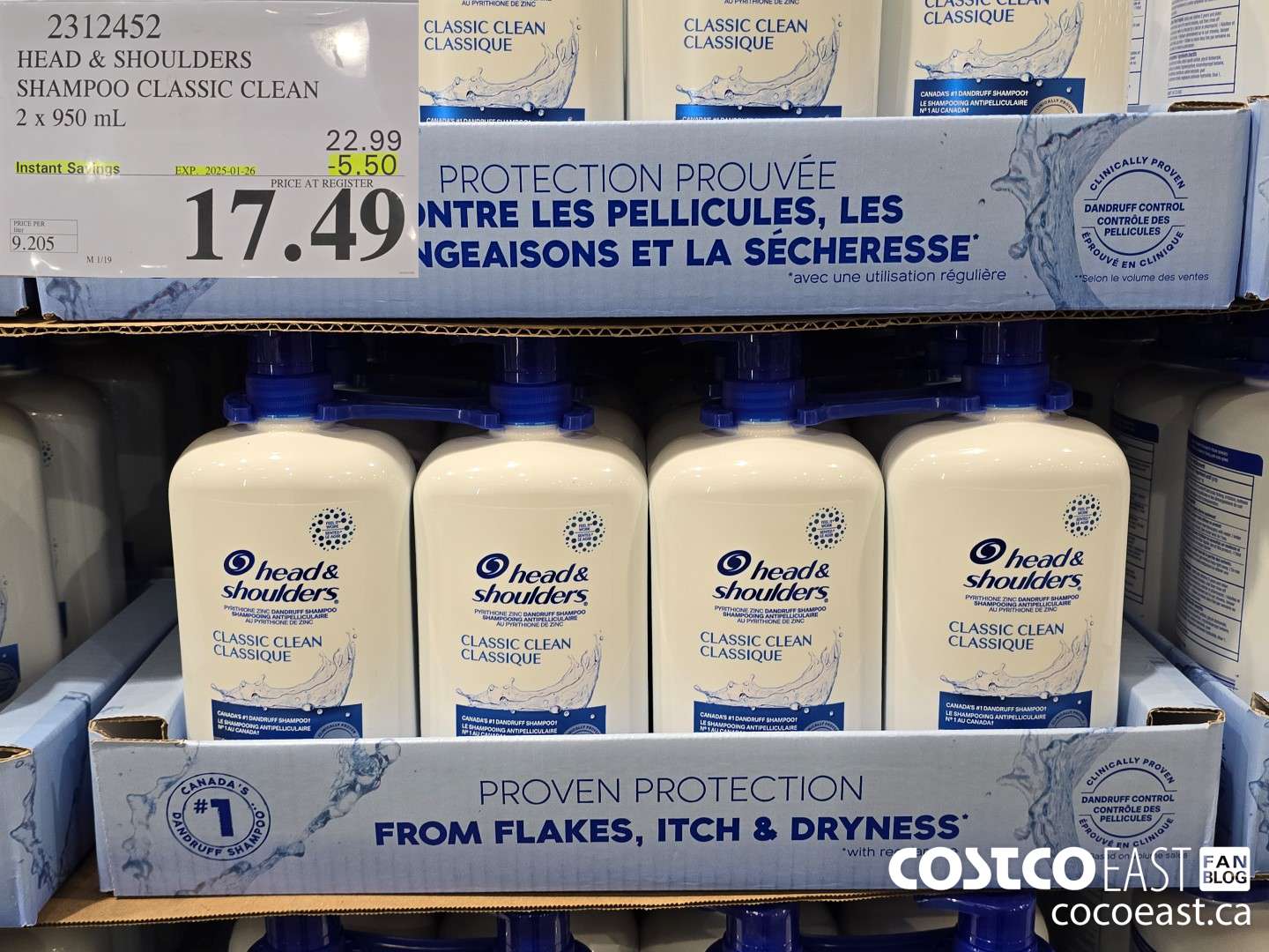 2312452 HEAD & SHOULDERS SHAMPOO CLASSIC CLEAN 2 X 950 ML ($5.50 INSTANT SAVINGS EXPIRES ON 2025-01-26) $17.49