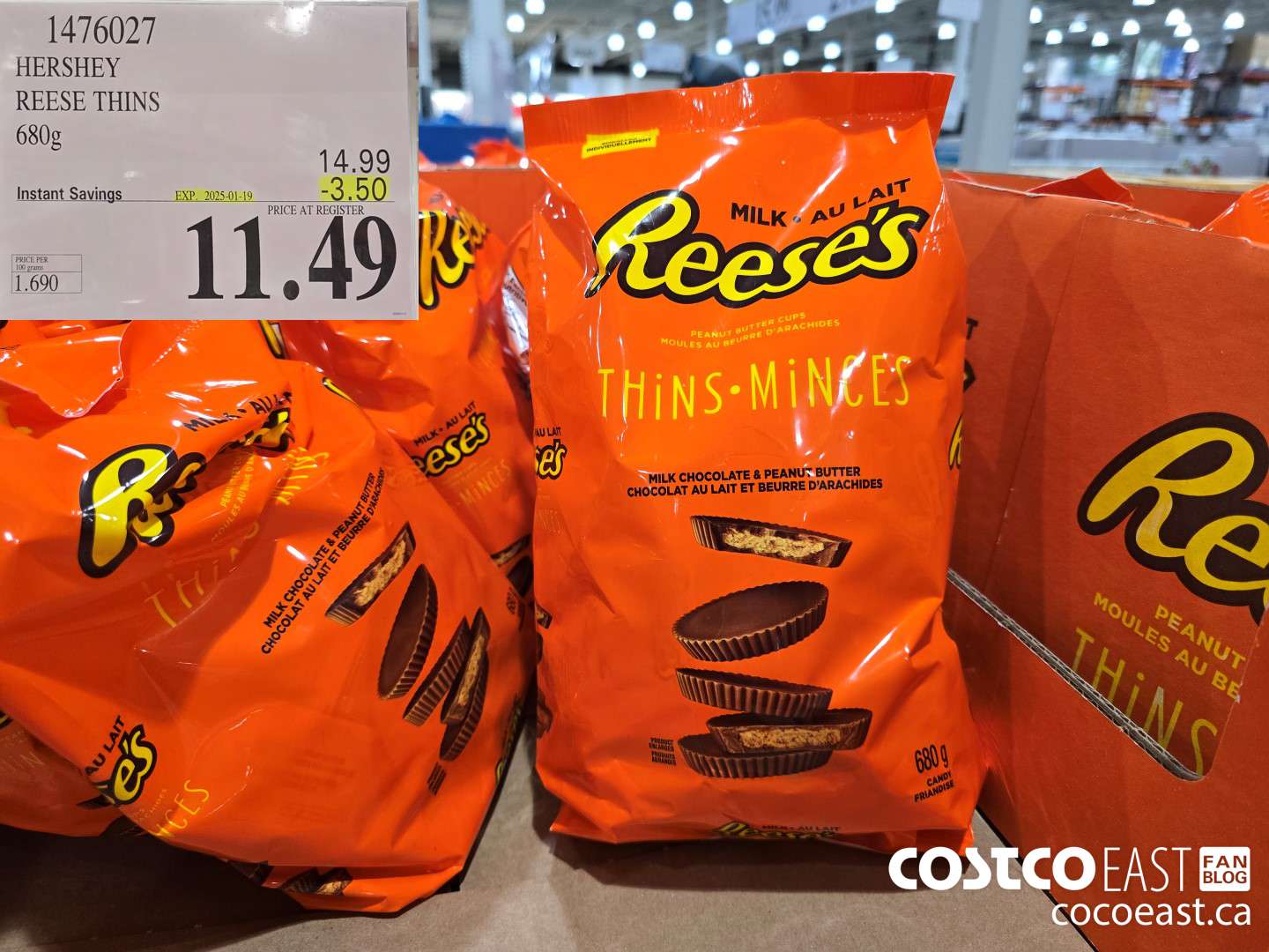 1476027 HERSHEY REESE THINS 680g ($3.50 INSTANT SAVINGS EXPIRES ON 2025-01-19) $11.49