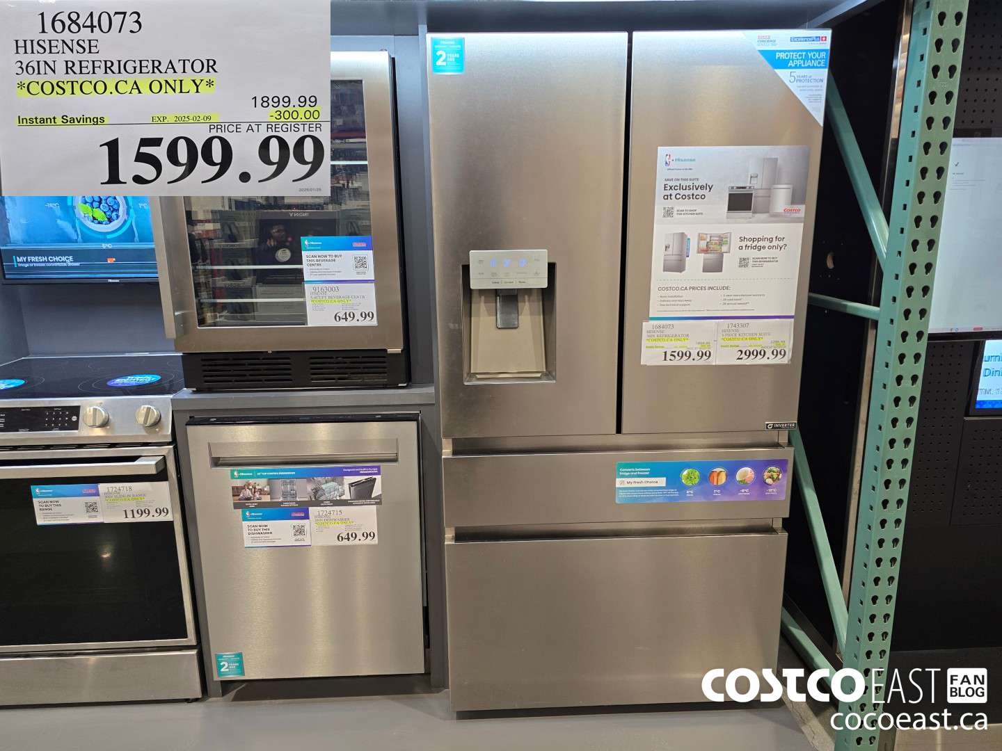 1684073 HISENSE 36IN REFRIGERATOR *COSTCO.CA ONLY* ($300.00 INSTANT SAVINGS EXPIRES ON 2025-02-09) $1599.99