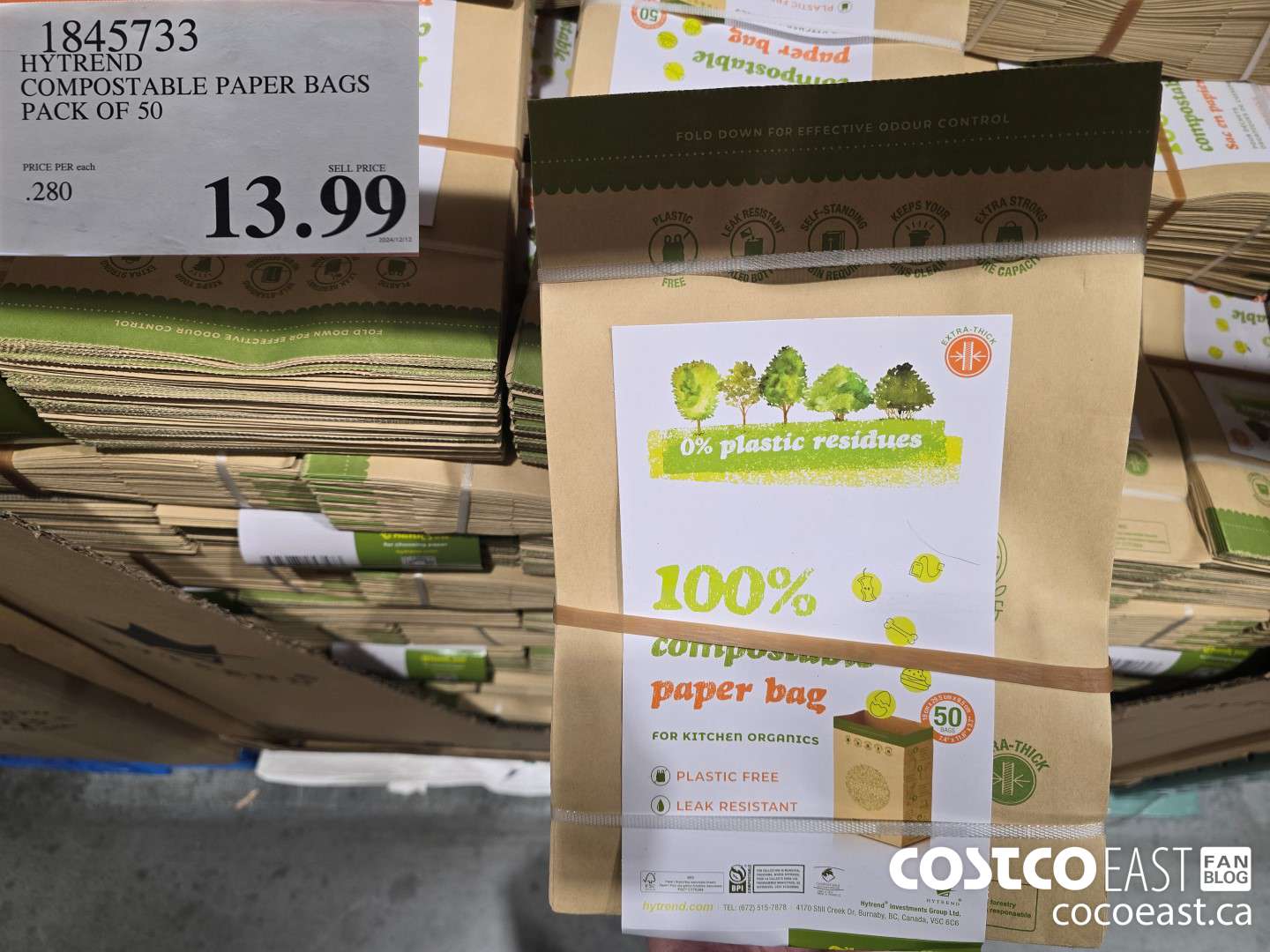 1845733 HYTREND COMPOSTABLE PAPER BAGS PACK OF 50 $13.99