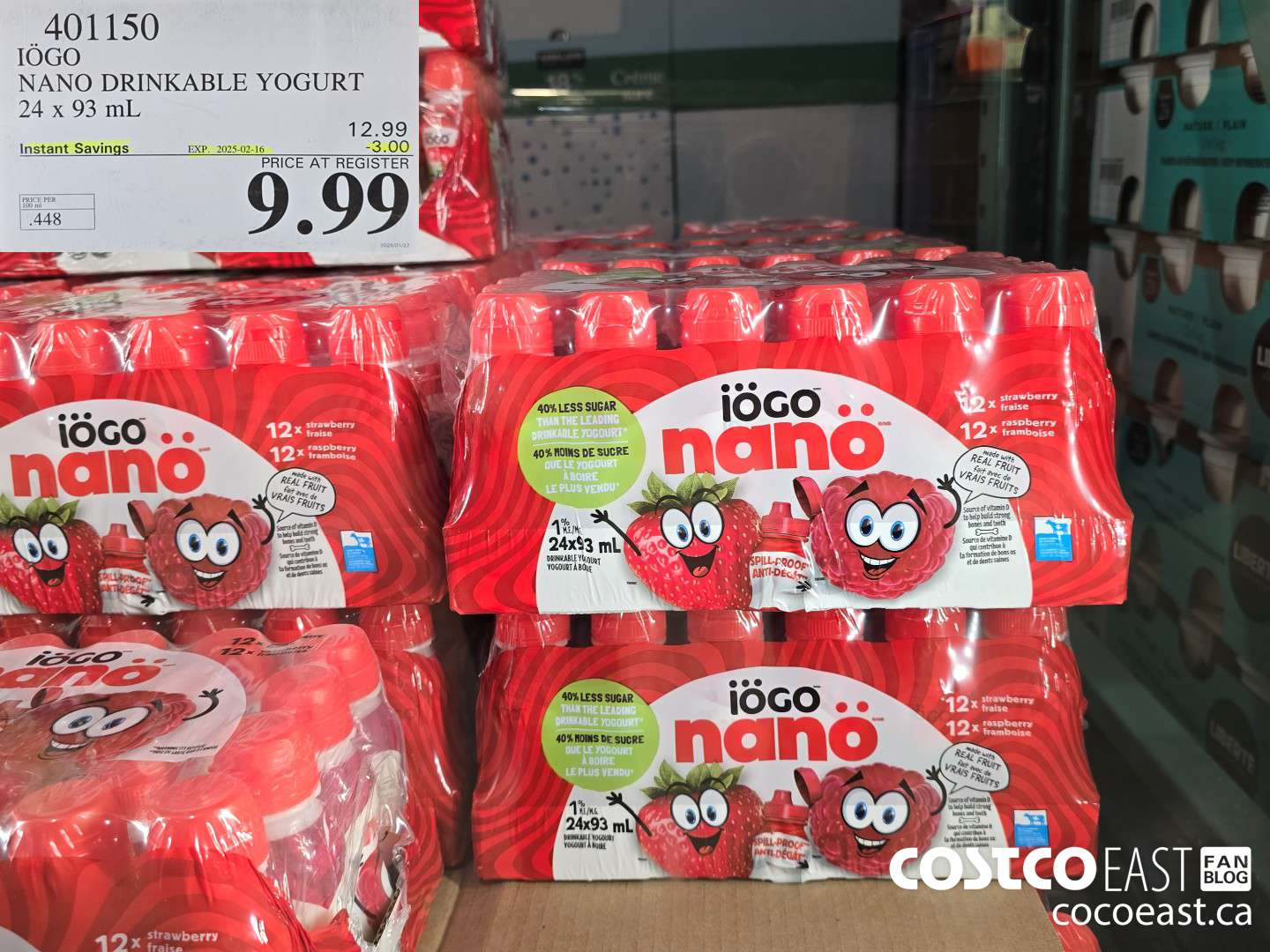 401150 IOGO NANO DRINKABLE YOGURT 24 x 93 ml ($3.00 INSTANT SAVINGS EXPIRES ON 2025-02-16) $9.99