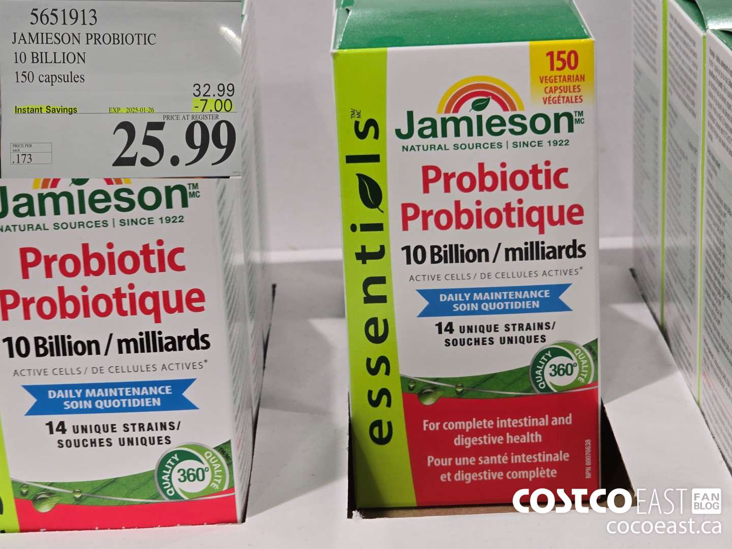 5651913 JAMIESON PROBIOTIC 10 BILLION 150 count ($7.00 INSTANT SAVINGS EXPIRES ON 2025-01-26) $25.99