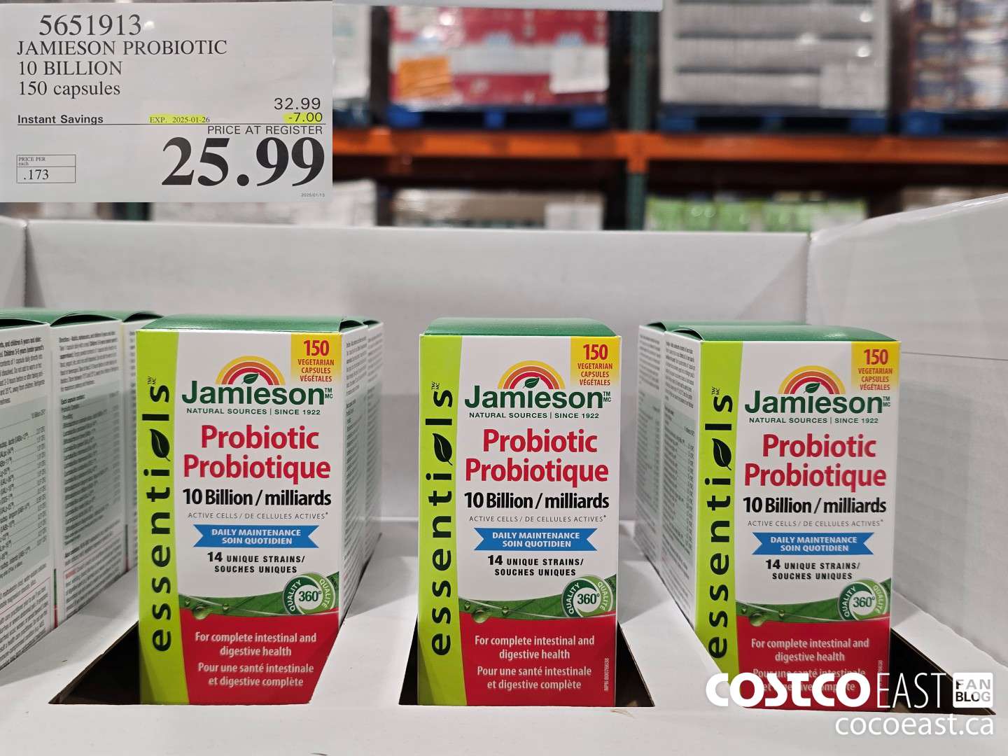 5651913 JAMIESON PROBIOTIC 10 BILLION 150 count ($7.00 INSTANT SAVINGS EXPIRES ON 2025-01-26) $25.99