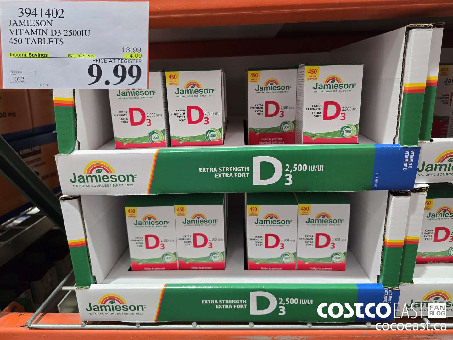 3941402 JAMIESON VITAMIN D3 2500IU 450 TABLETS ($4.00 INSTANT SAVINGS EXPIRES ON 2025-02-16) $9.99
