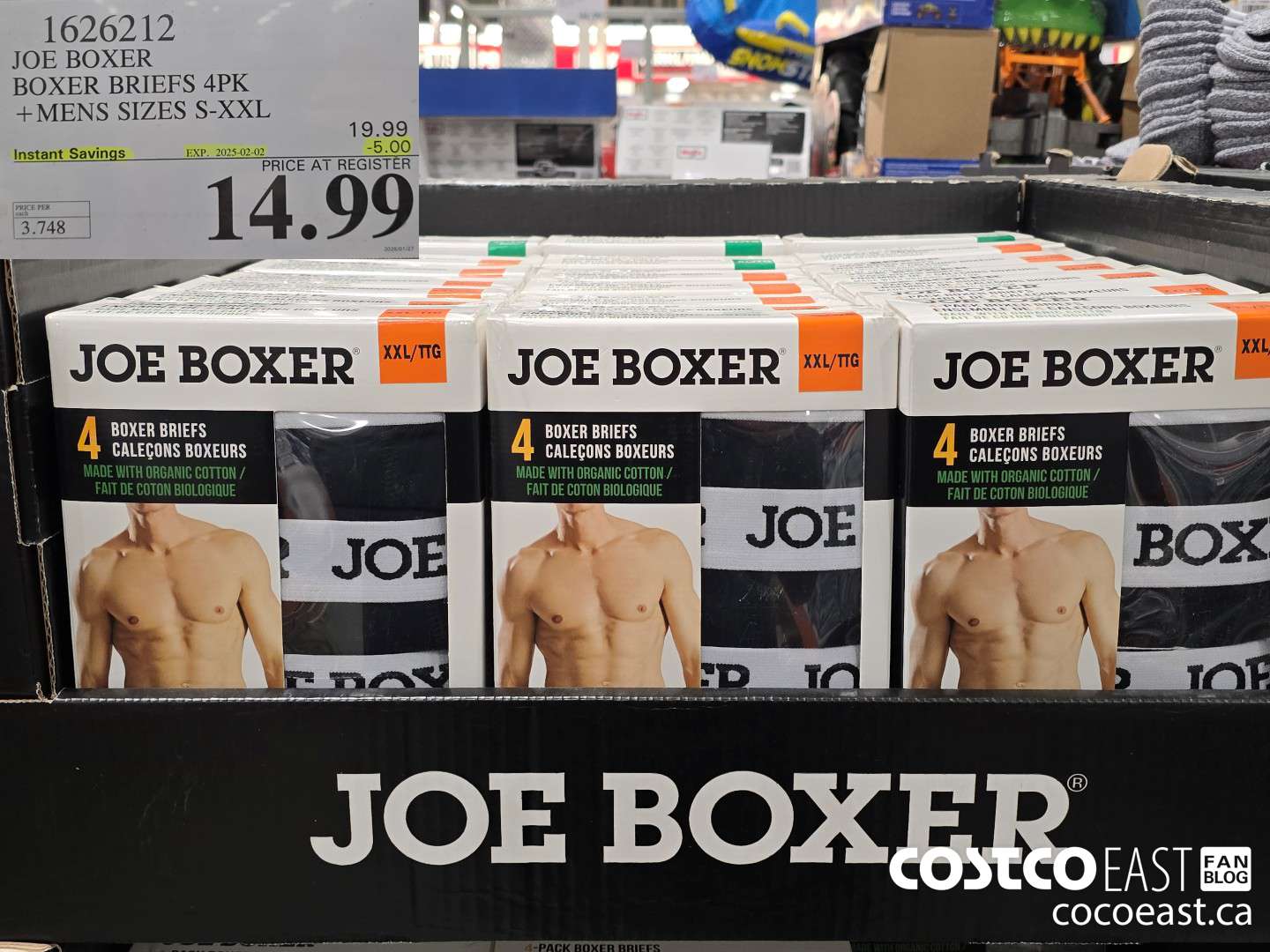 1626212 JOE BOXER BOXER BRIEFS 4PK + MENS SIZES S-XXL ($5.00 INSTANT SAVINGS EXPIRES ON 2025-02-02) $14.99