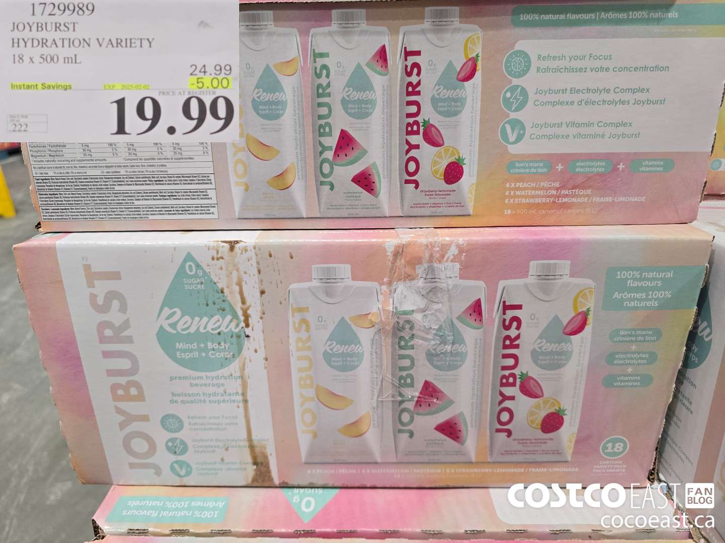 1729989 JOYBURST HYDRATION VARIETY 18 x 500 mL ($5.00 INSTANT SAVINGS EXPIRES ON 2025-02-02) $19.99