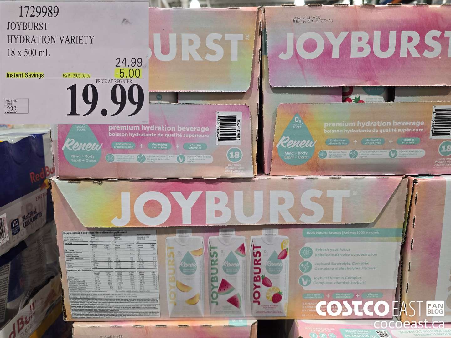 1729989 JOYBURST HYDRATION VARIETY 18 x 500 mL ($5.00 INSTANT SAVINGS EXPIRES ON 2025-02-02) $19.99