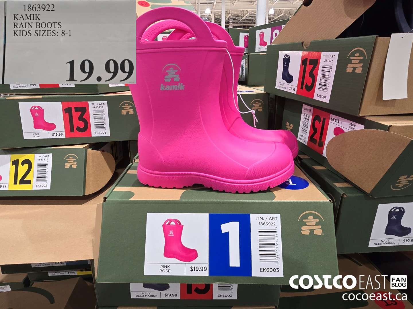 1863922 KAMIK 1 RAIN BOOTS KIDS SIZES: 8-1 $19.99