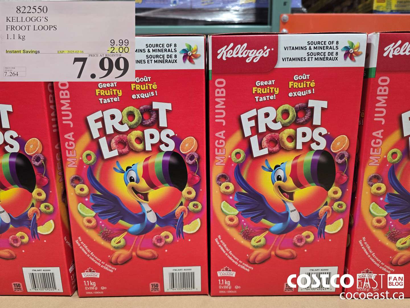 822550 KELLOGG'S FROOT LOOPS 1.1 kg  ($2.00 INSTANT SAVINGS EXPIRES ON 2025-02-16) $7.99