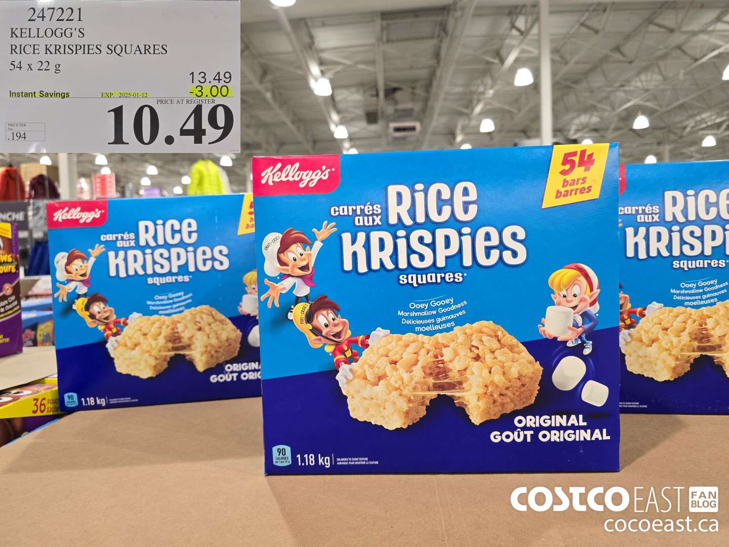 247221 KELLOGG'S RICE KRISPIES SQUARES 54 X 22 G ($3.00 INSTANT SAVINGS EXPIRES ON 2025-01-12) $10.49