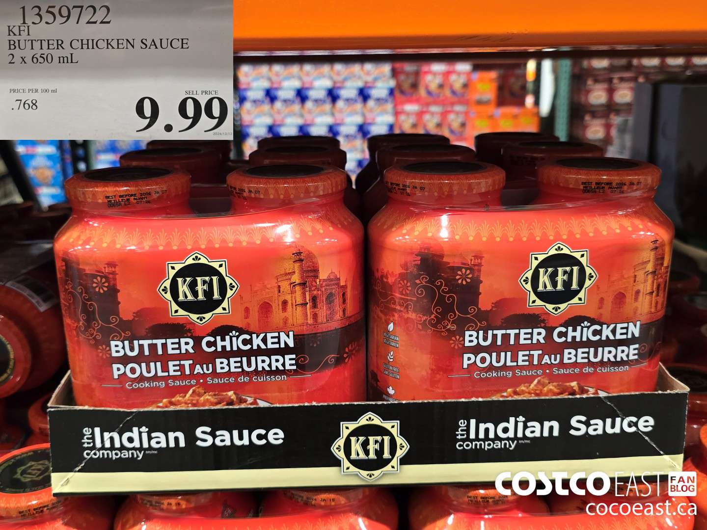 1359722 KFI BUTTER CHICKEN SAUCE 2 x 650 mL $9.99