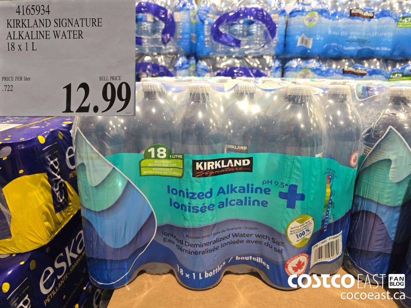 4165934 KIRKLAND SIGNATURE ALKALINE SPRING WATER 18 X 1 L $12.99