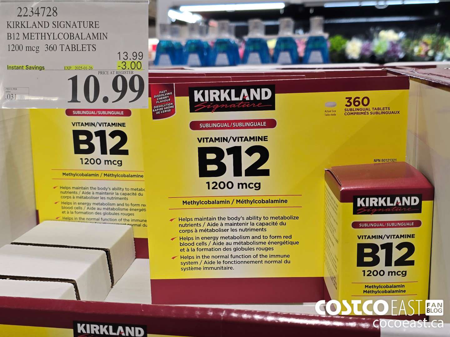 2234728 KIRKLAND SIGNATURE B12 METHYLCOBALAMIN 1200mcg 360 TABLETS ($3.00 INSTANT SAVINGS EXPIRES ON 2025-01-26) $10.99
