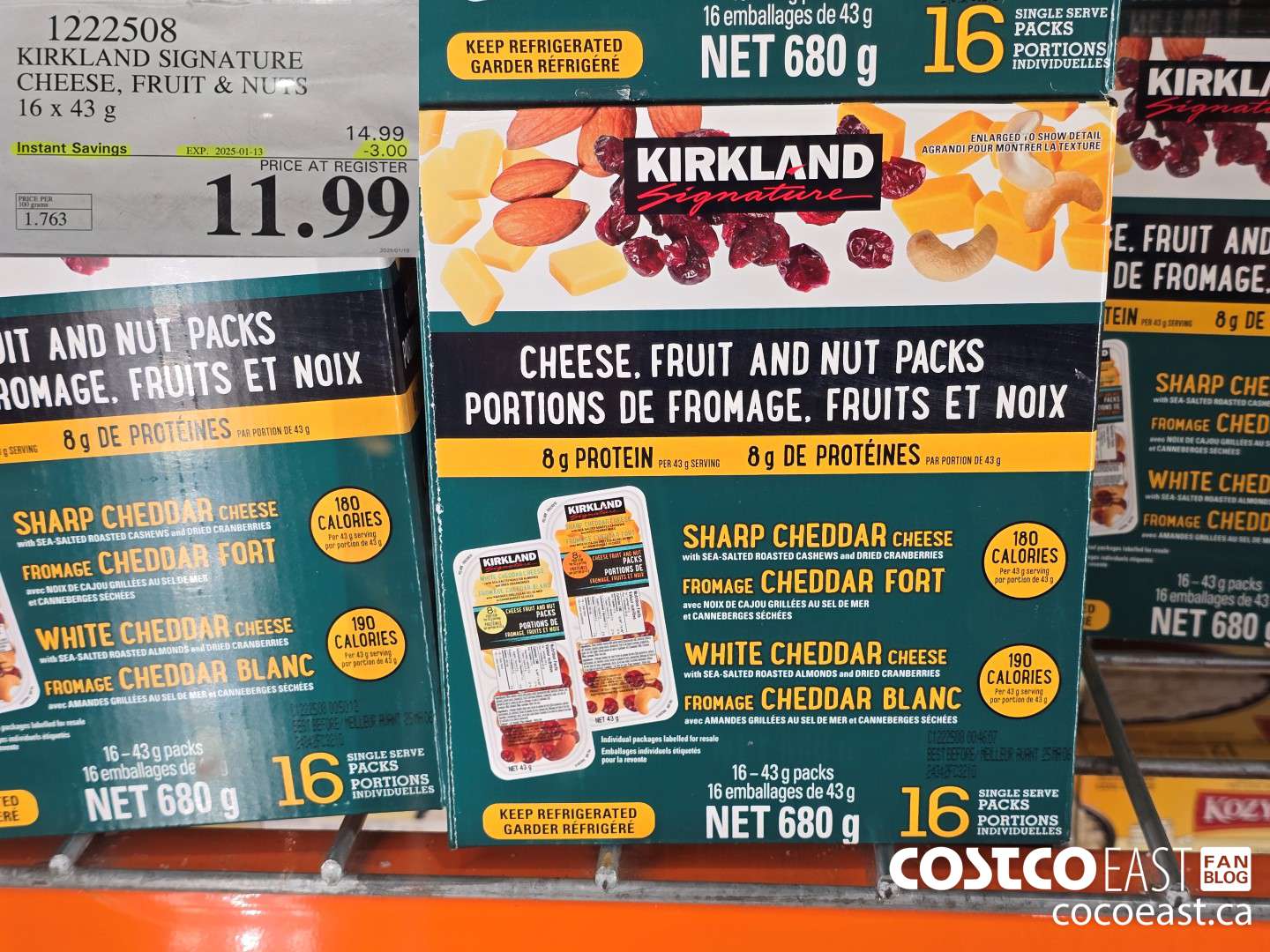 1222508 KIRKLAND SIGNATURE CHEESE, FRUIT & NUTS 16 x 43 g ($3.00 INSTANT SAVINGS EXPIRES ON 2025-01-13) $11.99
