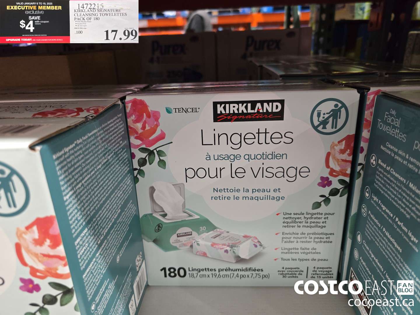 1472215 KIRKLAND SIGNATURE CLEANSING TOWELETTES PACK OF 180 ($4.00 INSTANT SAVINGS EXPIRES ON 2025-01-19) $13.99