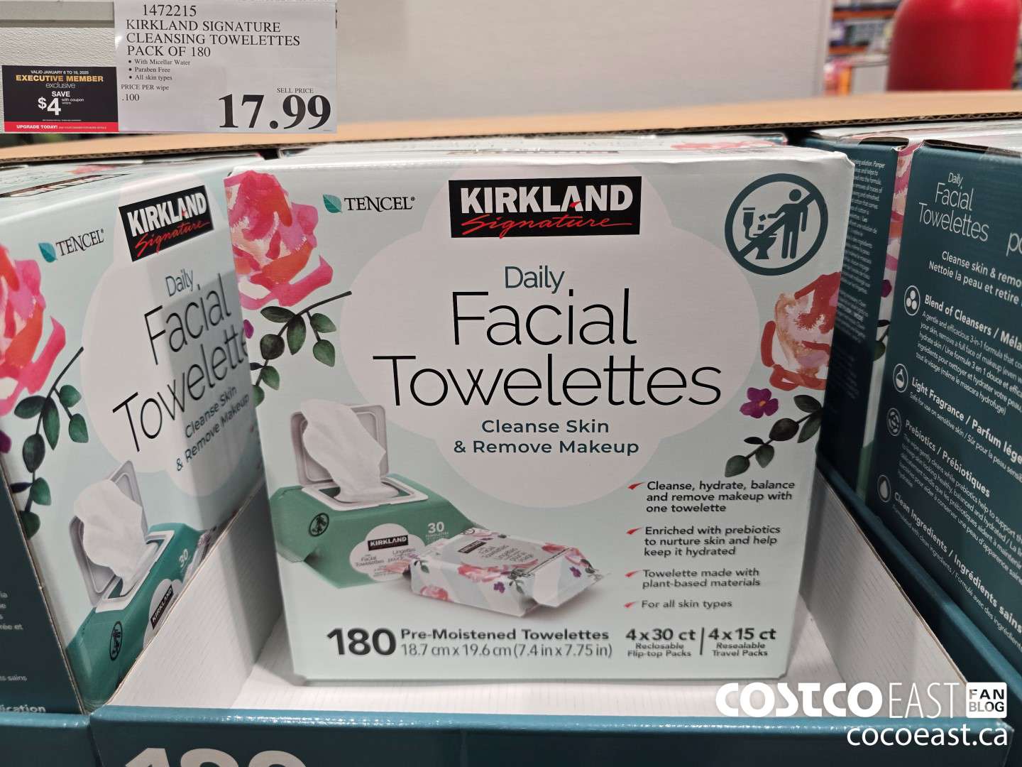 1472215 KIRKLAND SIGNATURE CLEANSING TOWELETTES PACK OF 180 ($4.00 INSTANT SAVINGS EXPIRES ON 2025-01-19) $13.99