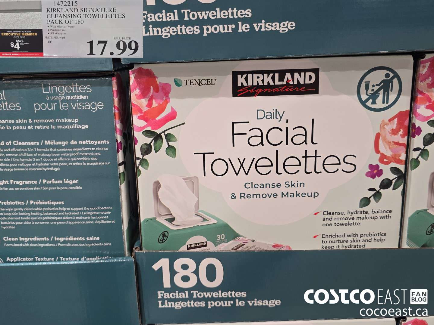 1472215 KIRKLAND SIGNATURE CLEANSING TOWELETTES PACK OF 180 ($4.00 INSTANT SAVINGS EXPIRES ON 2025-01-19) $13.99