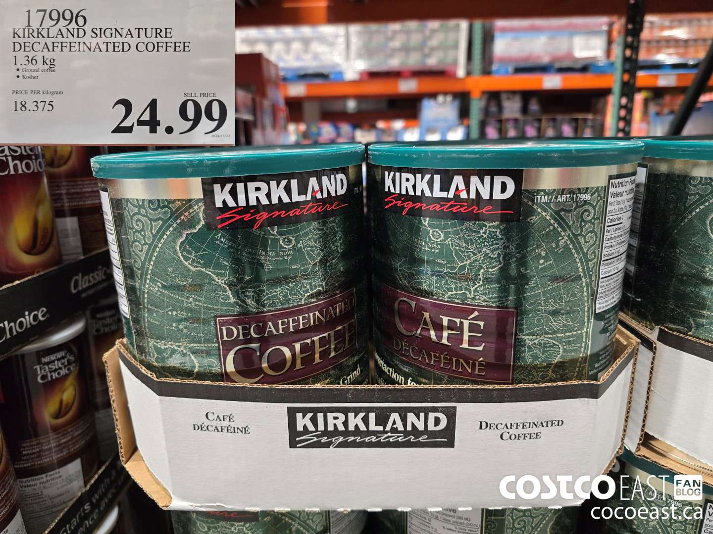 17996 KIRKLAND SIGNATURE DECAFFEINATED COFFEE 1.36 KG $24.99