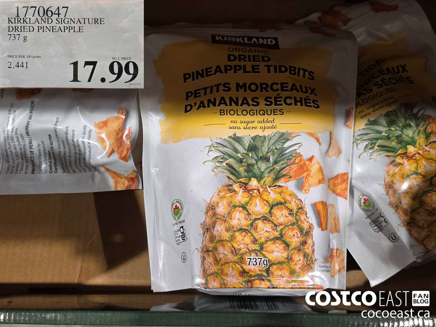 1770647 KIRKLAND SIGNATURE DRIED PINEAPPLE 737 G $17.99