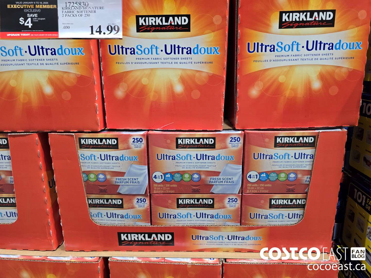 1725830 KIRKLAND SIGNATURE FABRIC SOFTENER 2 PACKS OF 250 ($4.00 INSTANT SAVINGS EXPIRES ON 2025-01-19) $9.99