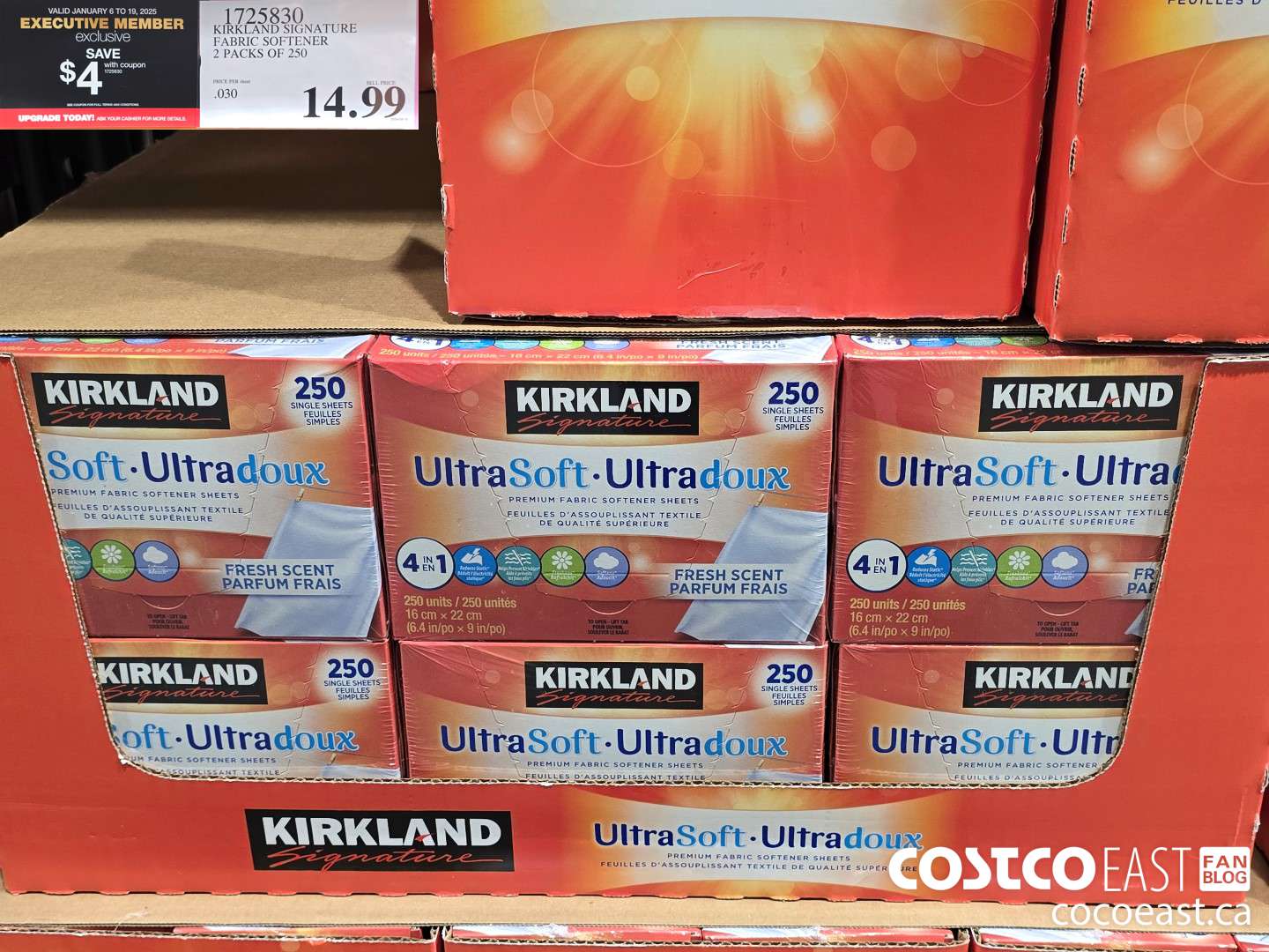 1725830 KIRKLAND SIGNATURE FABRIC SOFTENER 2 PACKS OF 250 ($4.00 INSTANT SAVINGS EXPIRES ON 2025-01-19) $9.99