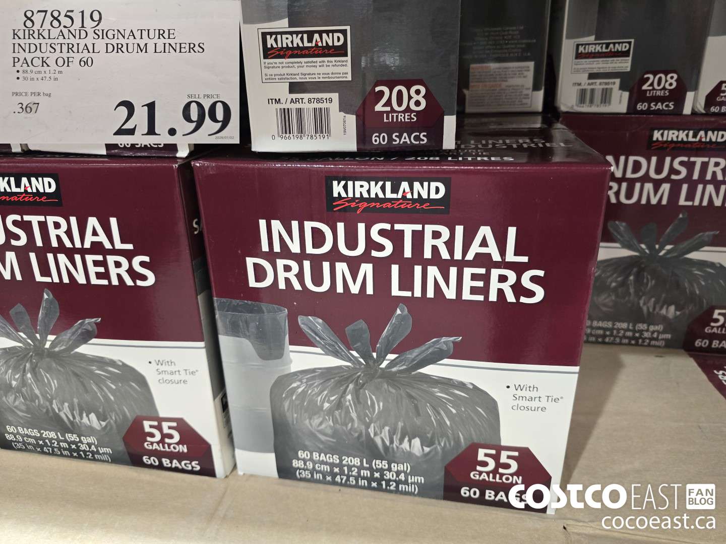 878519 KIRKLAND SIGNATURE INDUSTRIAL DRUM LINERS PACK OF 60 $21.99