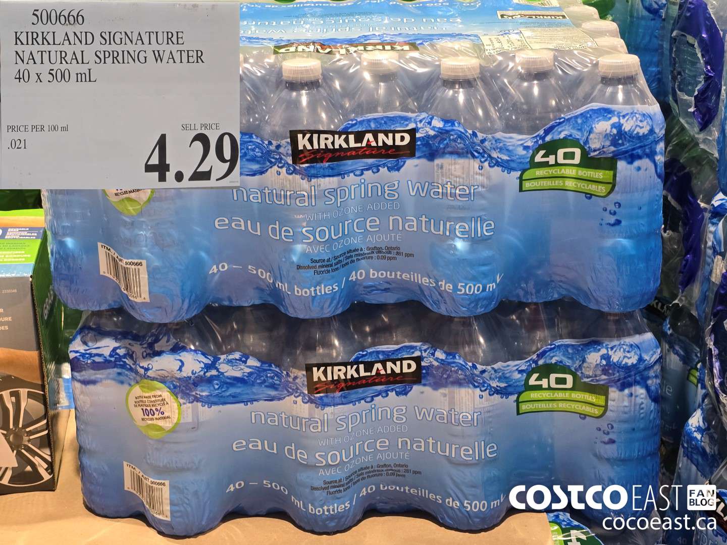 500666 KIRKLAND SIGNATURE NATURAL SPRING WATER 40 X 500 ML $4.29