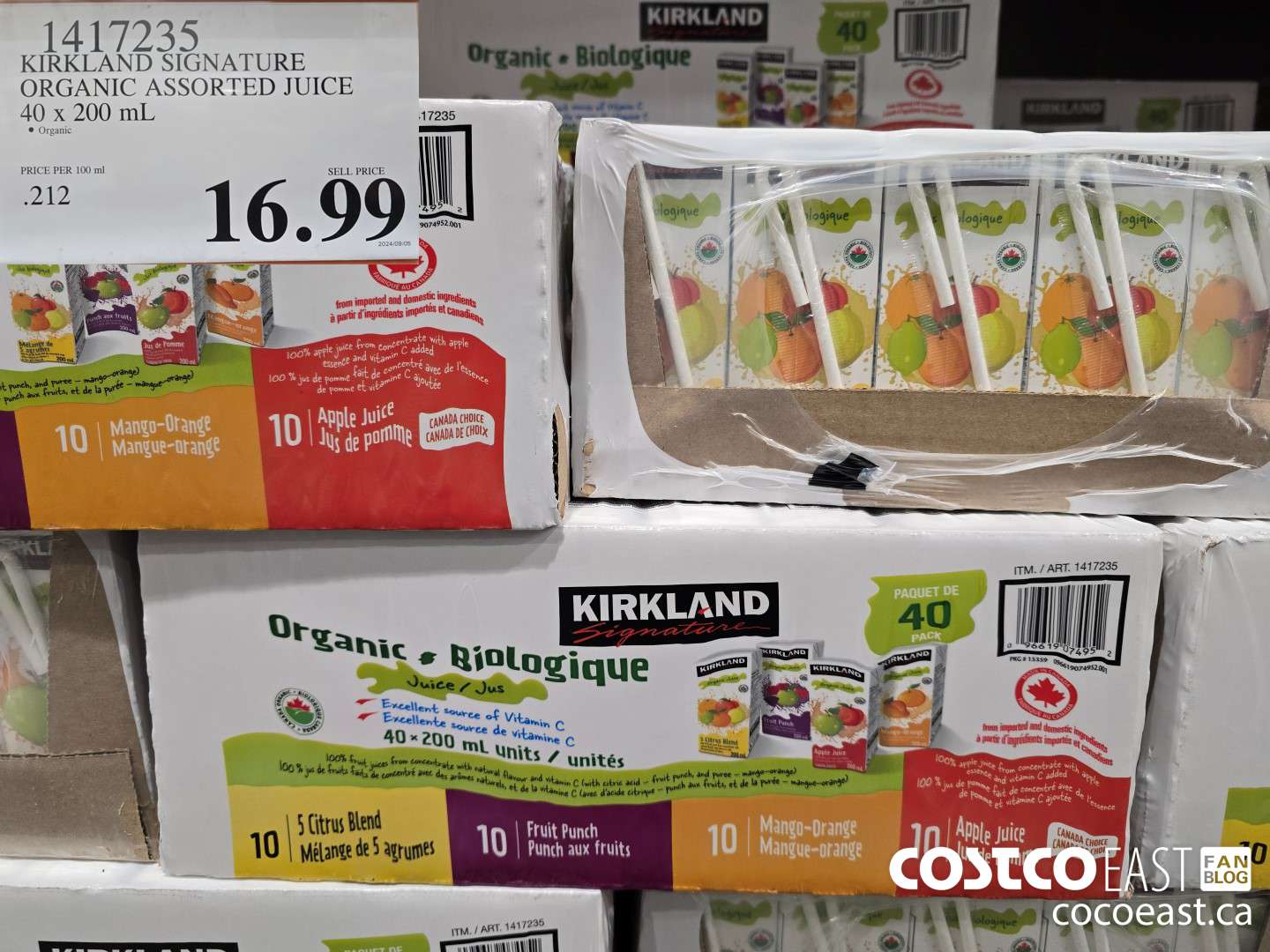 1417235 KIRKLAND SIGNATURE ORGANIC ASSORTED JUICE 40 x 200 mL $16.99