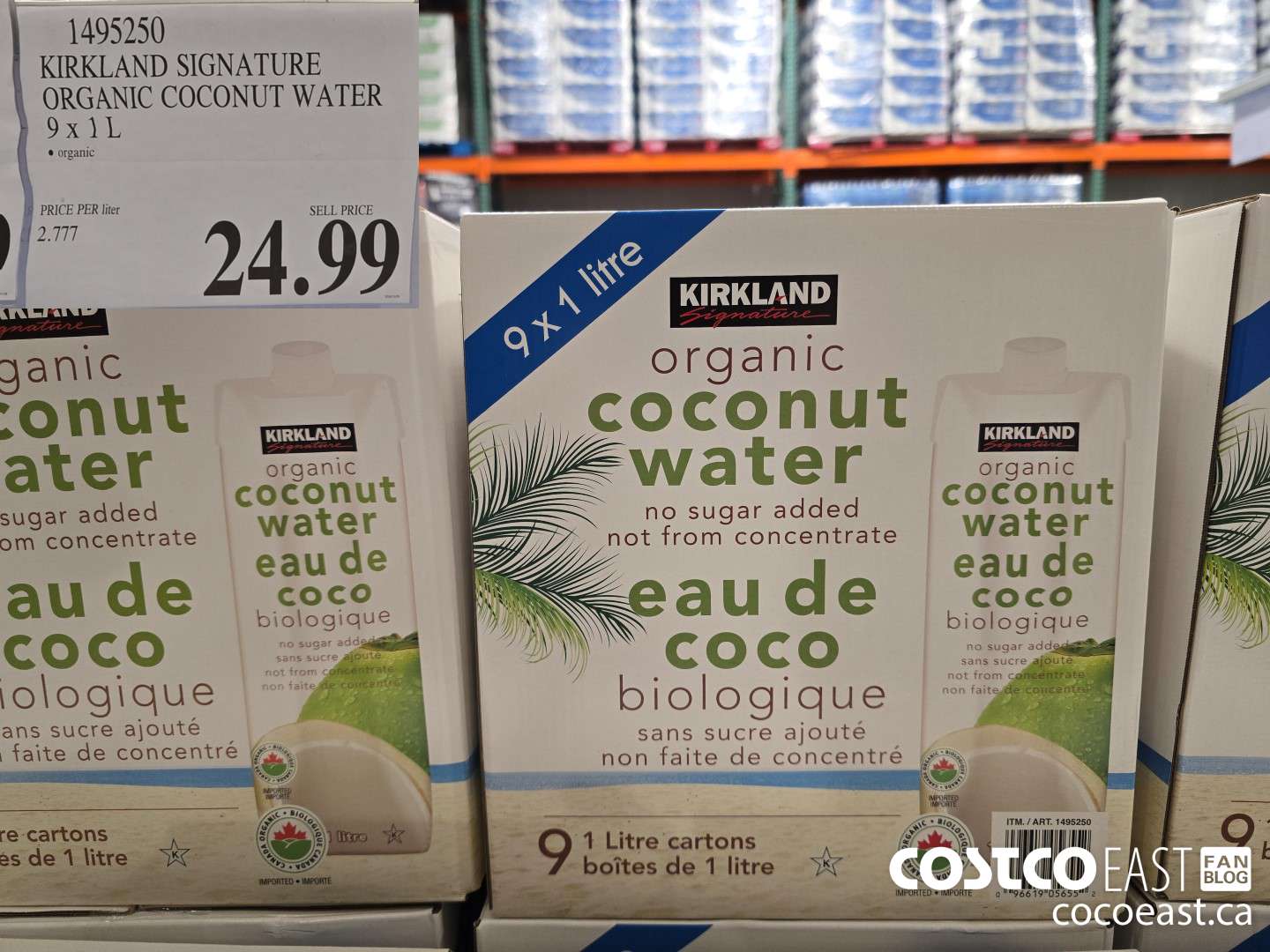 1495250 KIRKLAND SIGNATURE ORGANIC COCONUT WATER 9 X 1L $24.99