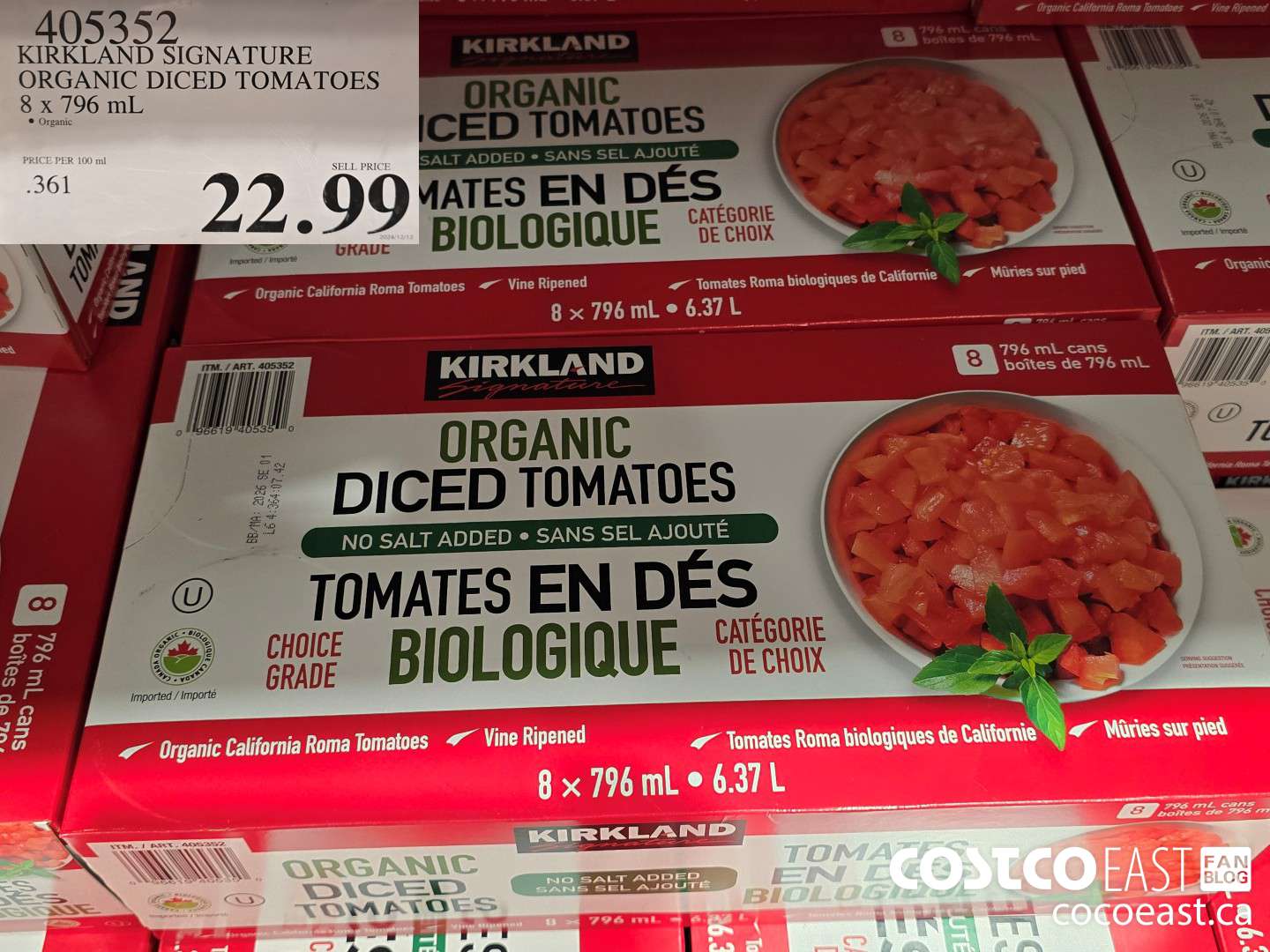 405352 KIRKLAND SIGNATURE ORGANIC DICED TOMATOES 8 x 796 mL $22.99