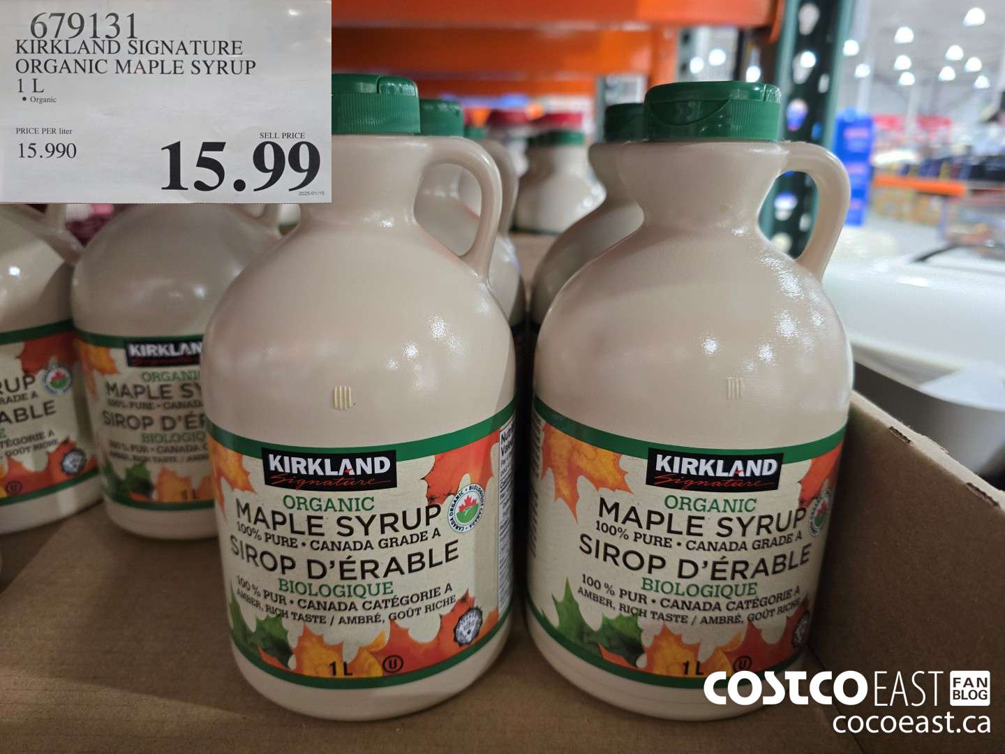 679131 KIRKLAND SIGNATURE ORGANIC MAPLE SYRUP 1L $15.99