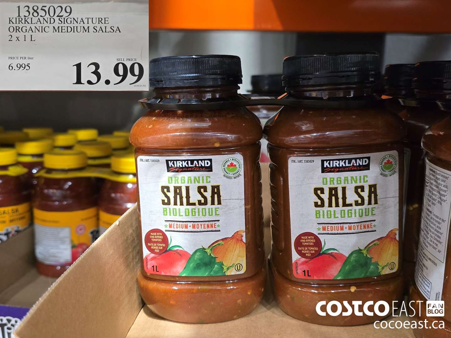 1385029 KIRKLAND SIGNATURE ORGANIC MEDIUM SALSA 2 X 1L $13.99