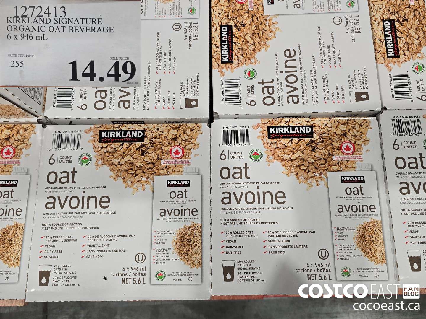 1272413 KIRKLAND SIGNATURE ORGANIC OAT BEVERAGE 6 x 946 mL $14.49