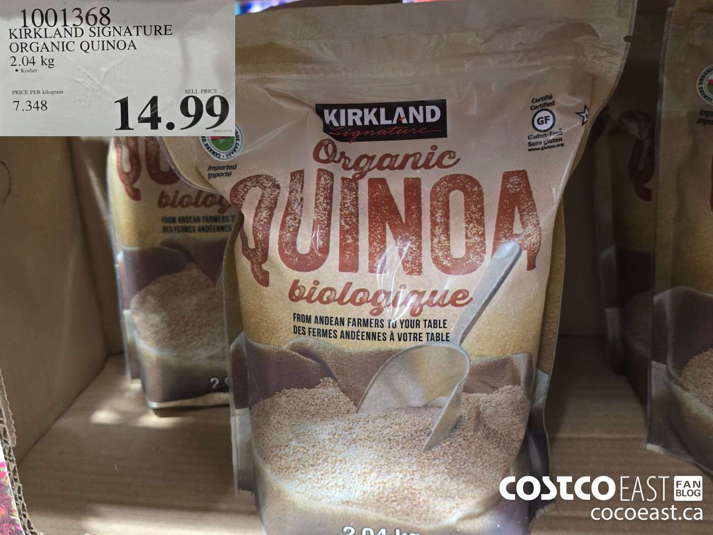 1001368 KIRKLAND SIGNATURE ORGANIC QUINOA 2.04 KG $14.99