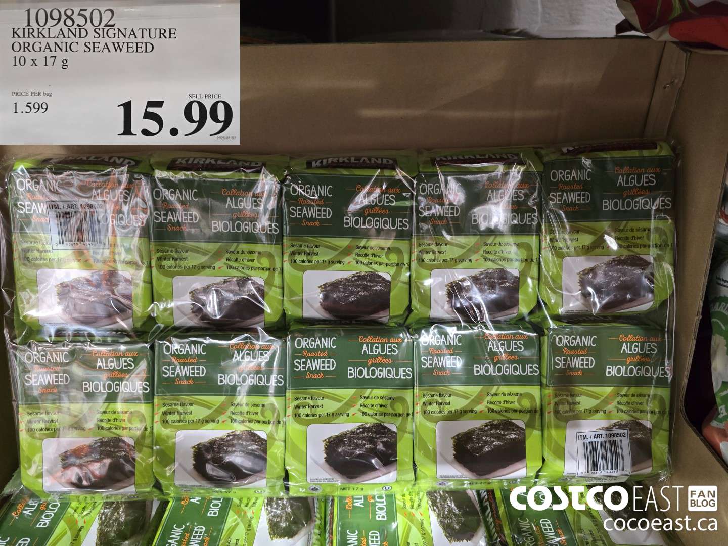 1098502 KIRKLAND SIGNATURE ORGANIC SEAWEED 10 X 17 G $15.99