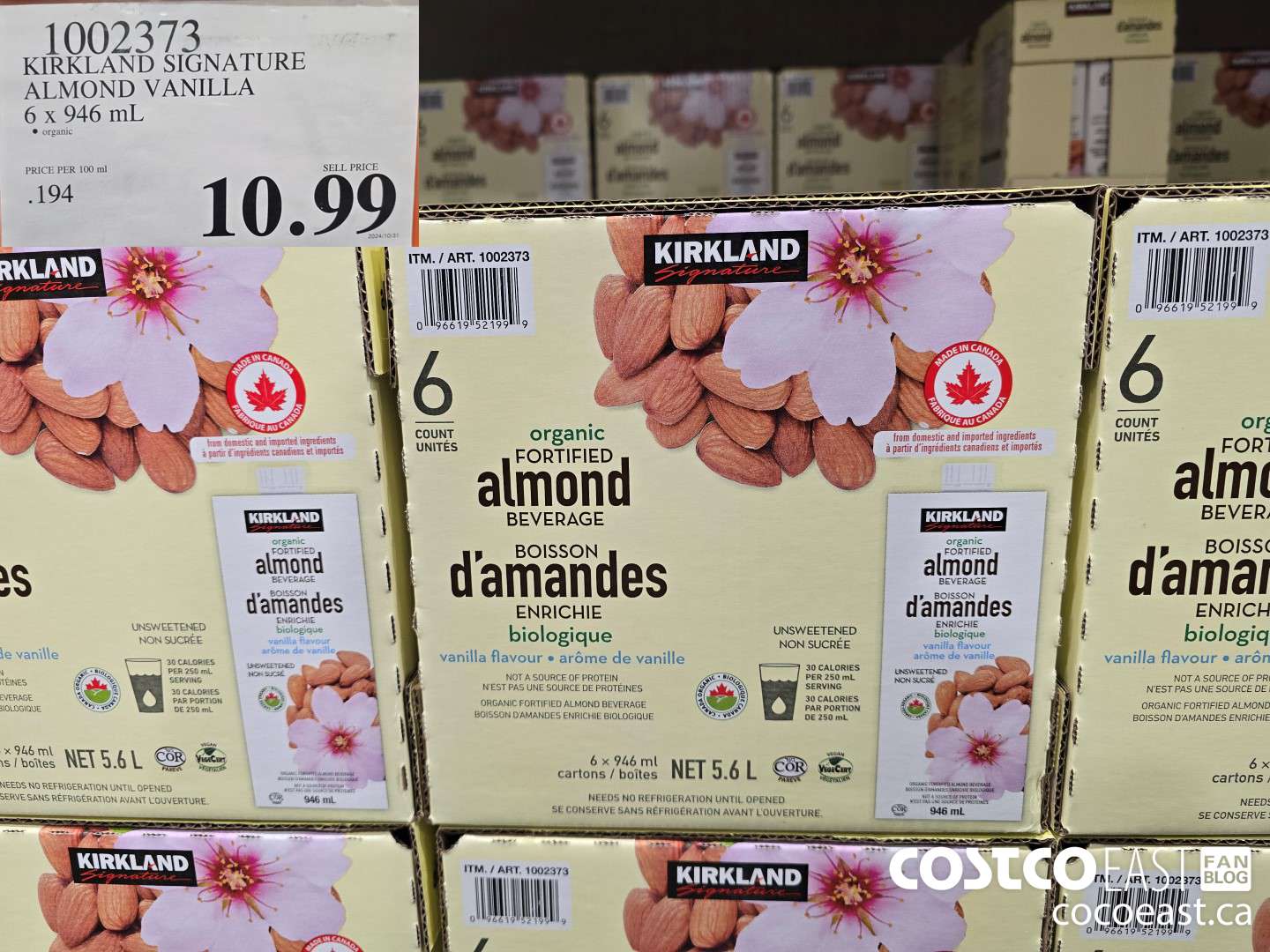 1002373 KIRKLAND SIGNATURE ORG ALMOND VANILLA 6 x 946 mL $10.99