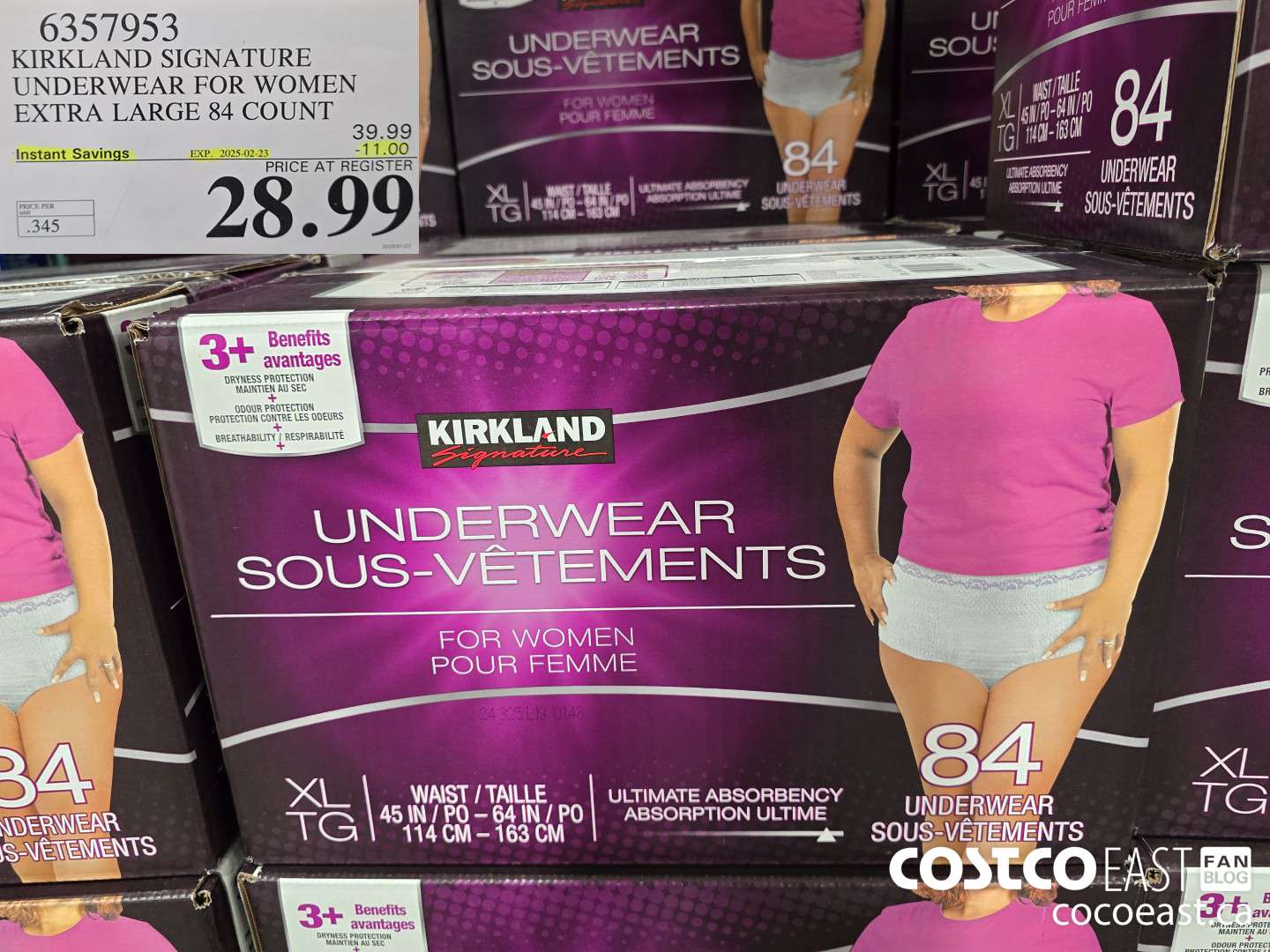 6357953 KIRKLAND SIGNATURE PROTECTIVE UNDERWEAR WOMEN XL 84 COUNT ($11.00 INSTANT SAVINGS EXPIRES ON 2025-02-23) $28.99