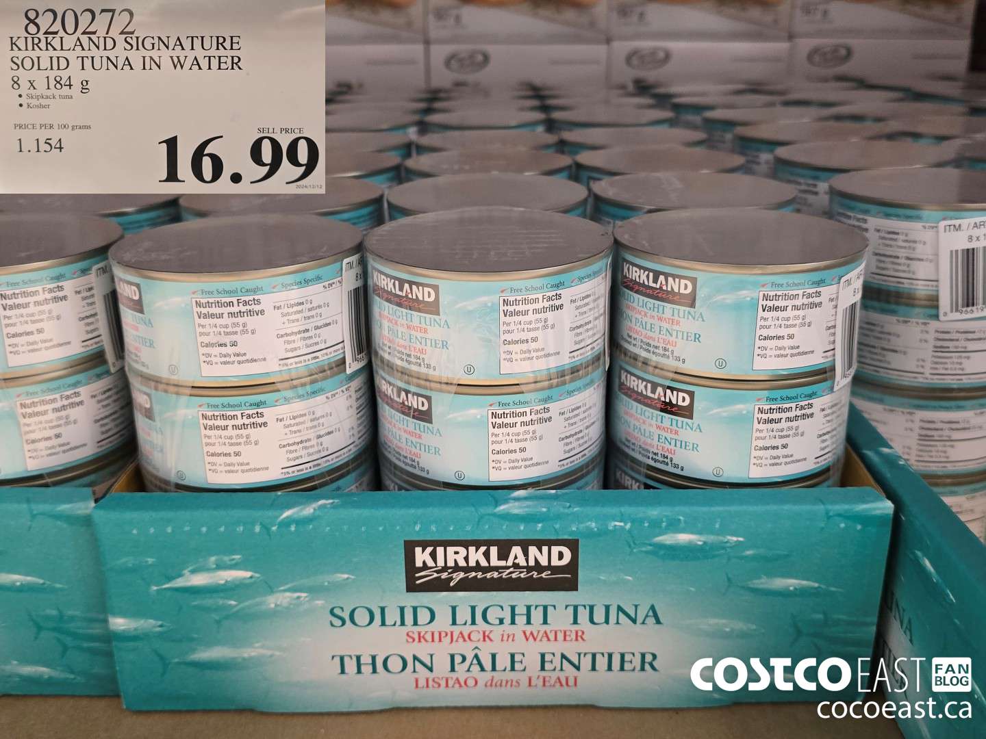 820272 KIRKLAND SIGNATURE SOLID TUNA IN WATER 8 X 184 G $16.99