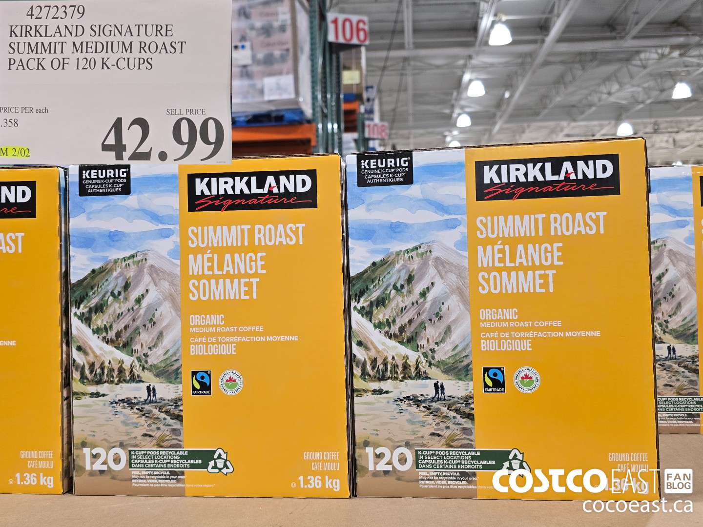 4272379 KIRKLAND SIGNATURE SUMMIT MEDIUM ROAST PACK OF 120 K-CUPS $42.99