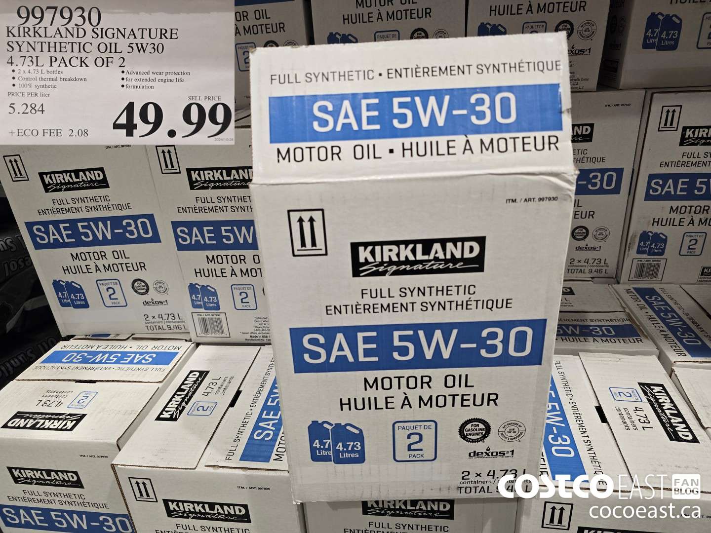 997930 KIRKLAND SIGNATURE SYNTHETIC OIL 5W30 4.73L PACK OF 2 $49.99