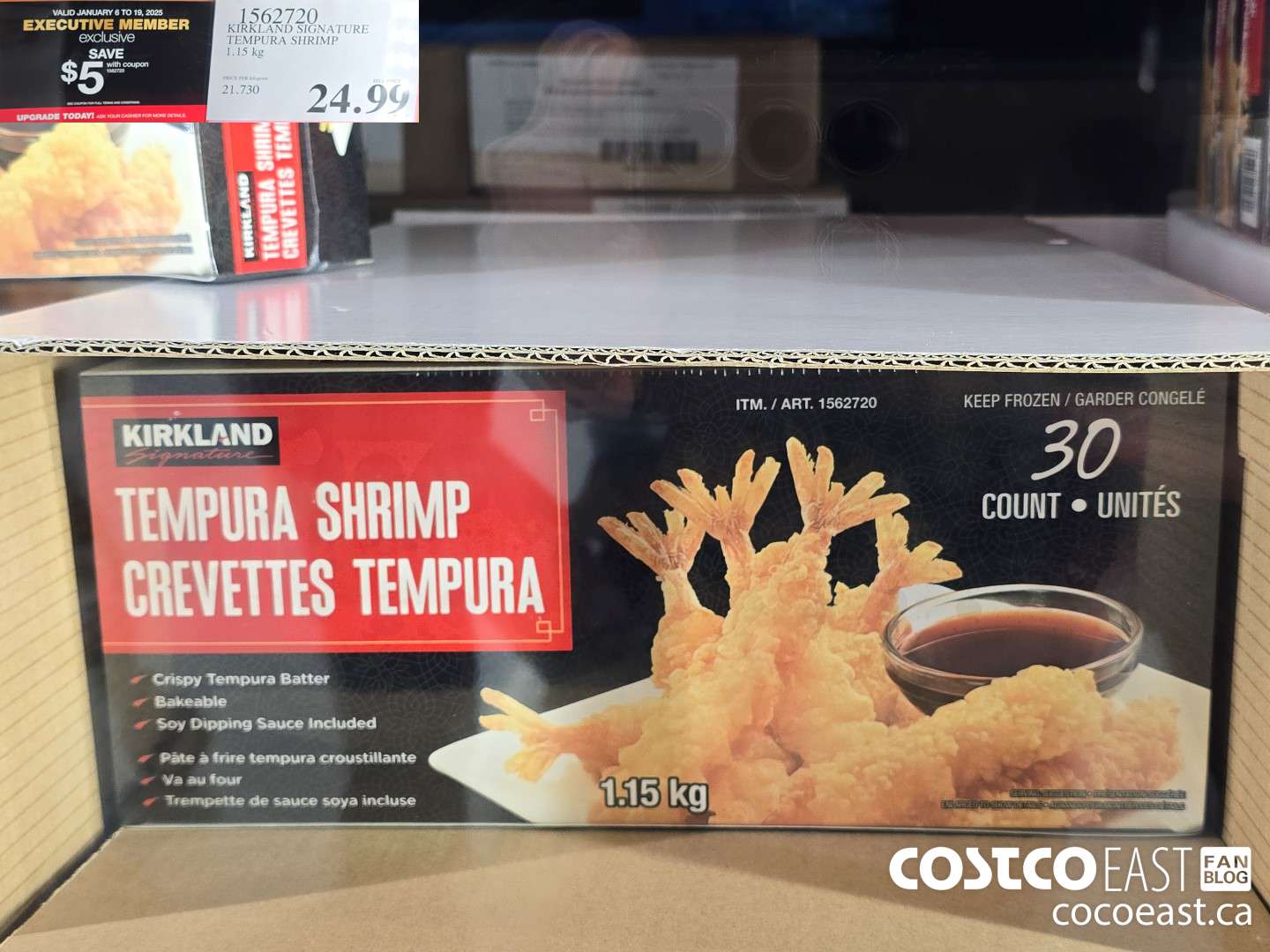 1562720 KIRKLAND SIGNATURE TEMPURA SHRIMP 1.15 KG ($5.00 INSTANT SAVINGS EXPIRES ON 2025-01-19) $19.99